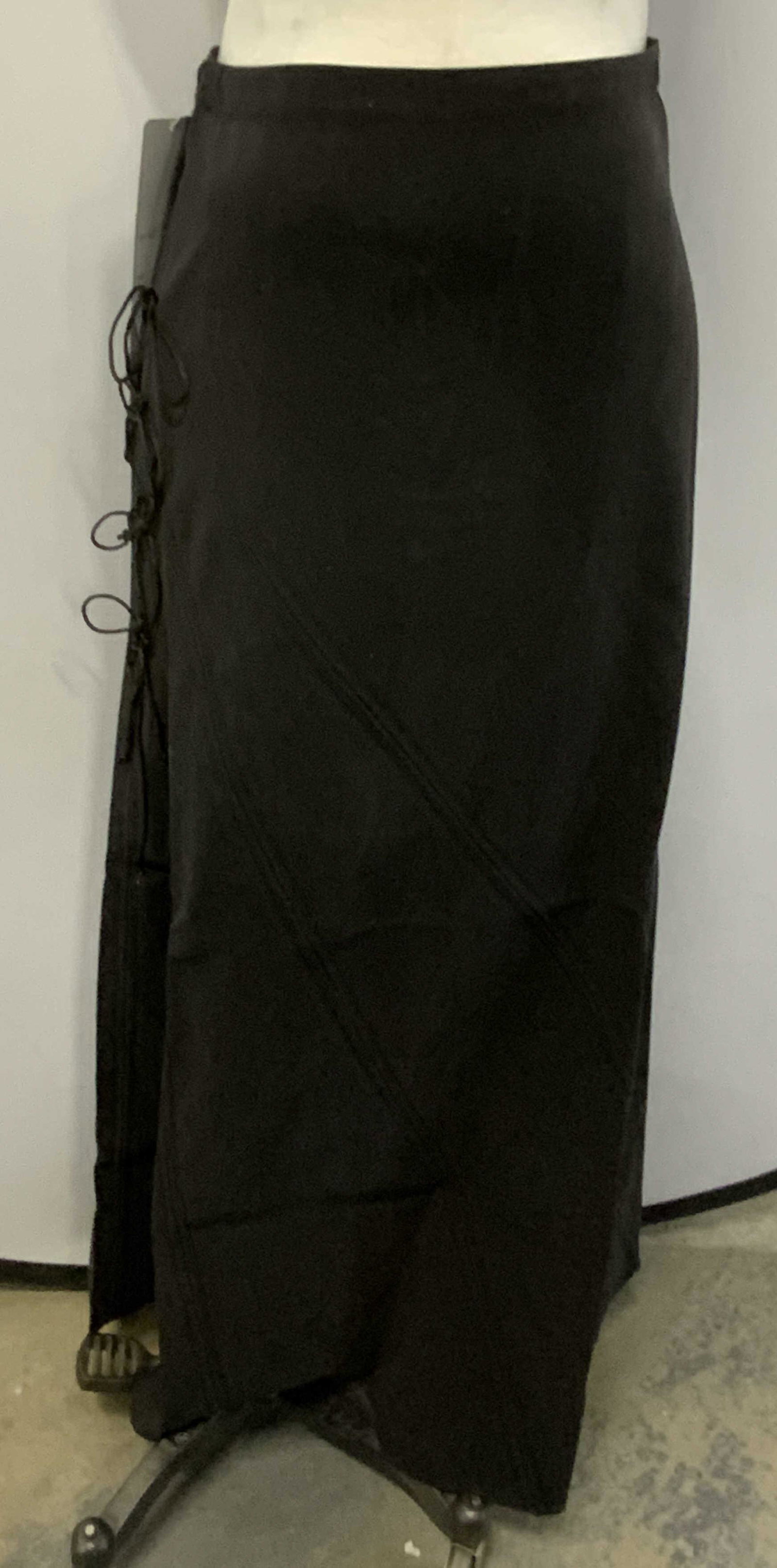 ILLIG Black Maxi Skirt New with Tag: ILLIG black polyester maxi skirt with tied side detail. New with tag. Size S. ILLIG, ILLIG skirt, ladies designer skirt, ladies designer fashion, ladies street wear, ladies black skirt, ladies tied sk