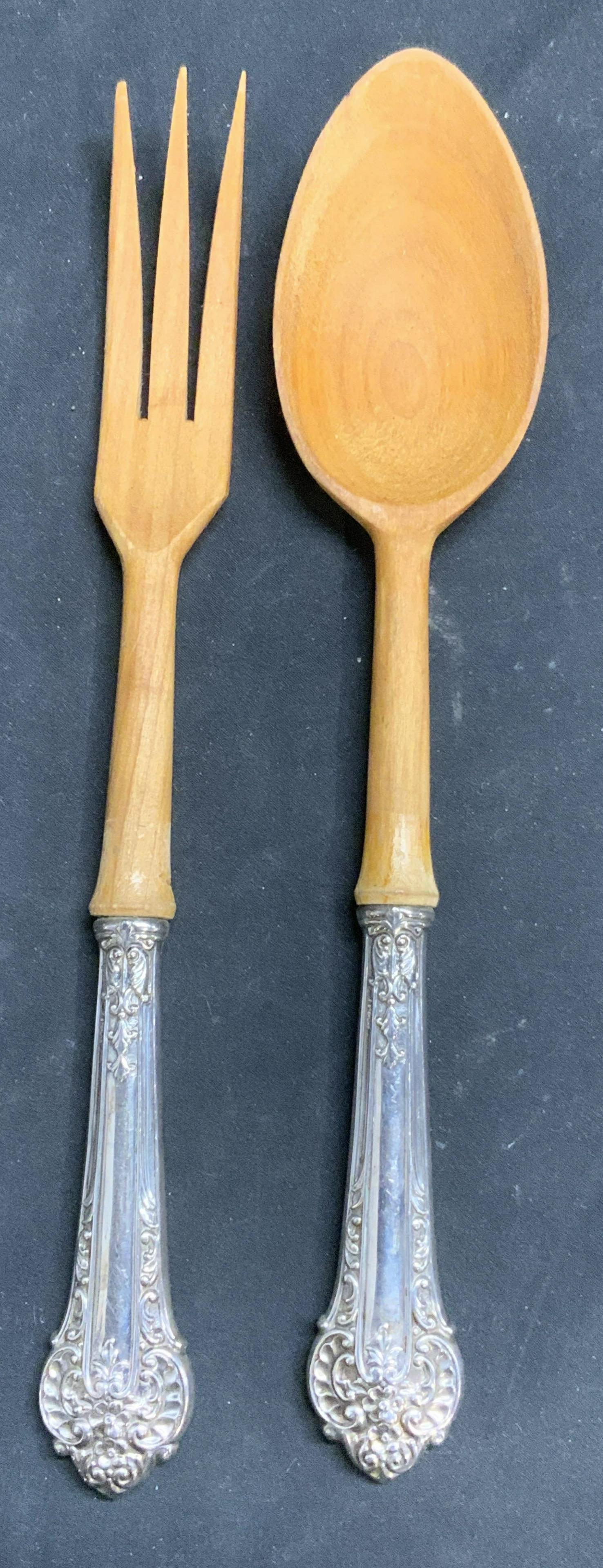 STERLING SILVER & Wood Salad Fork & Spoon (1 of 6)