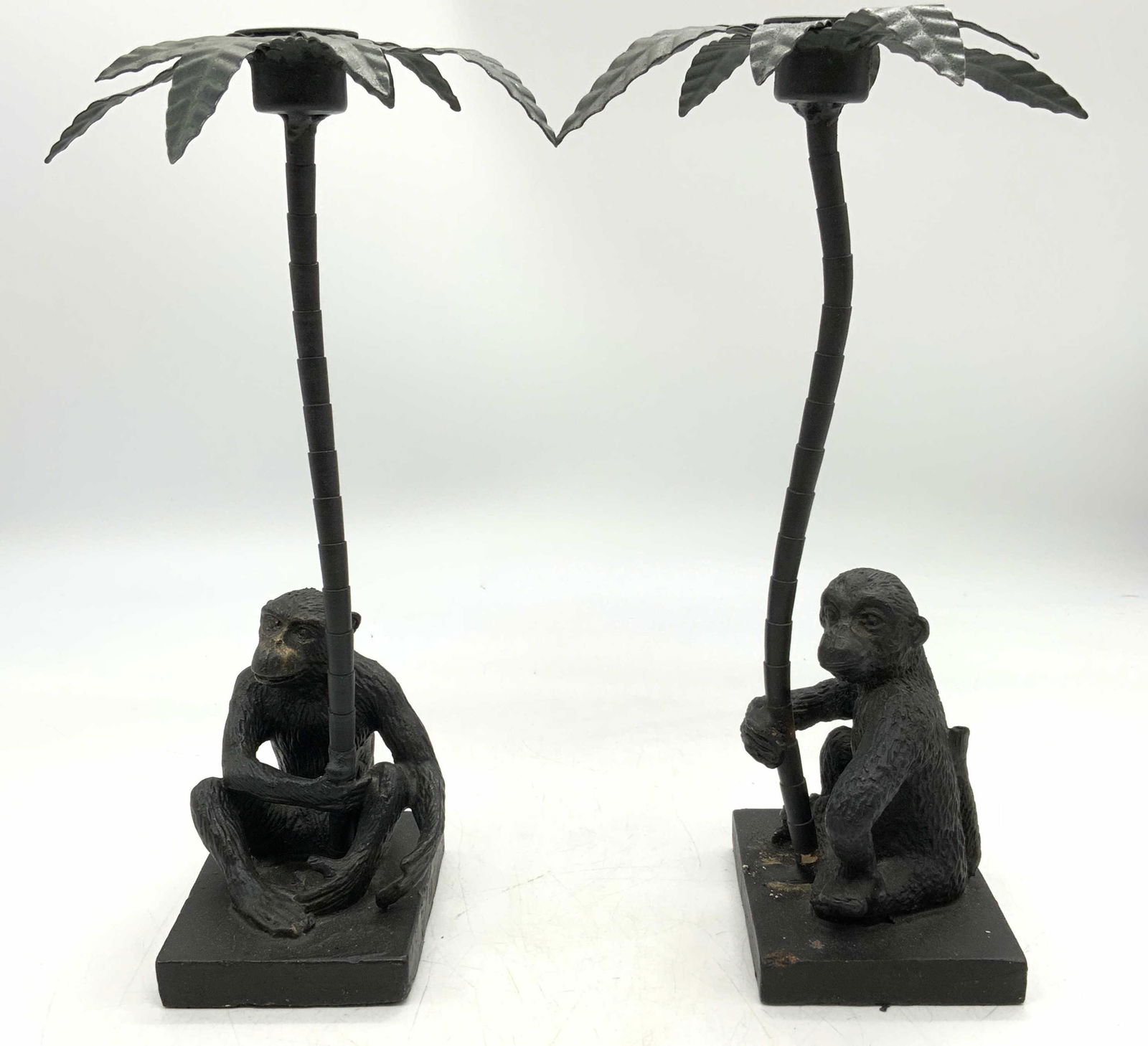 Pair Monkey & Palm Tree Metal Candlesticks (1 of 8)