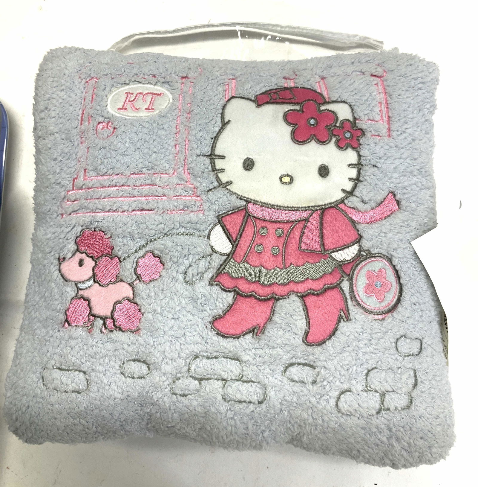 Pair Hello Kitty Plush Toss Pillows , NIP: Pair light blue plush polyester pillows with appliqué Hello Kitty walking a poodle . New old stock, original tag attached. Pillow measure 11 x 10.5 in. Pop Culture Character Hello kitty, Hello Kitty