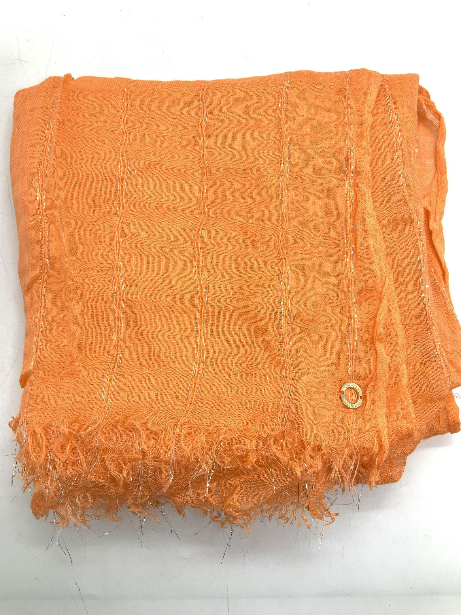 Calvin Klein Orange Gauzy Shawl w Silver Thread (1 of 6)