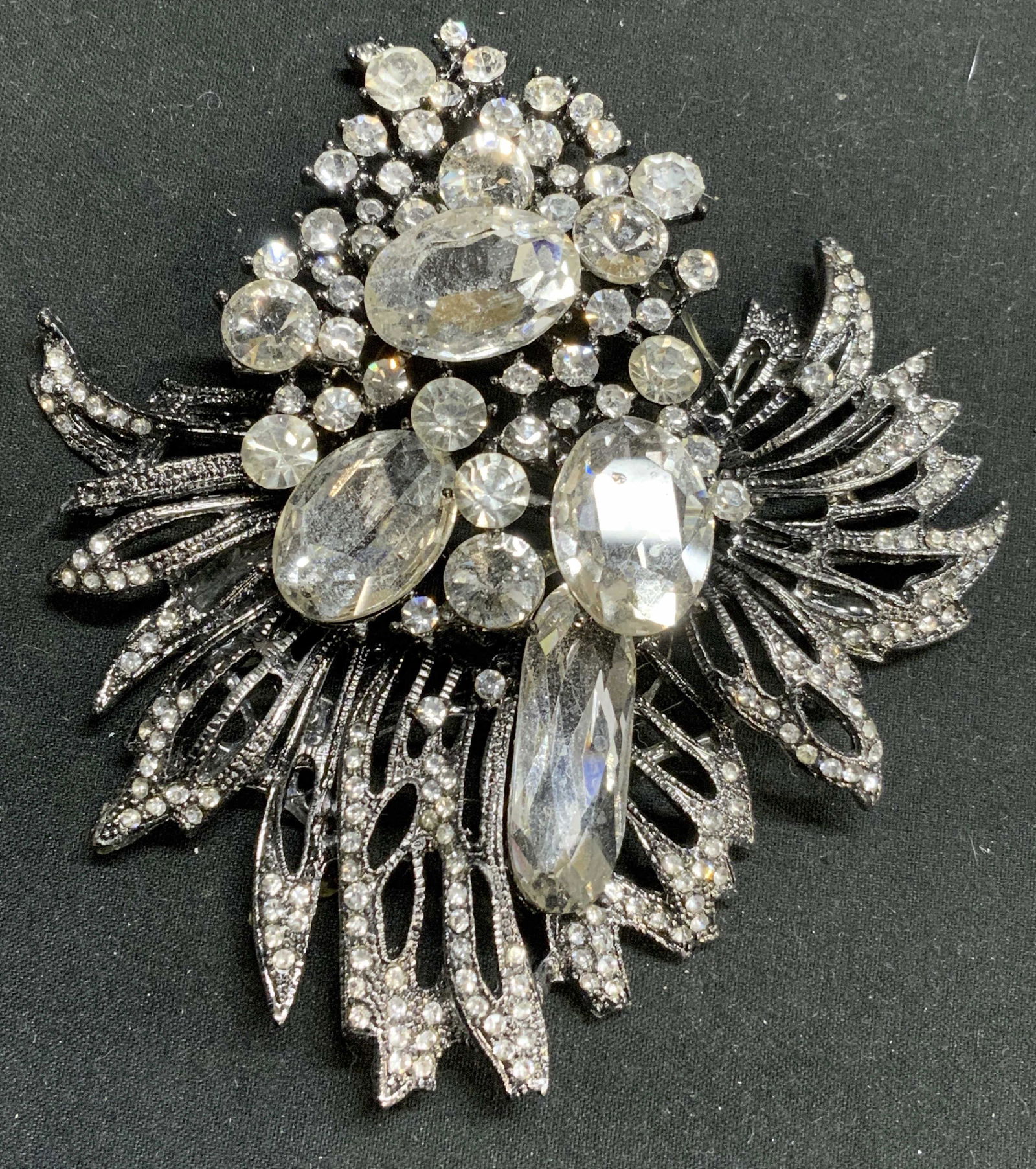 XL Silver Tone Crystal Cluster Brooch (1 of 6)