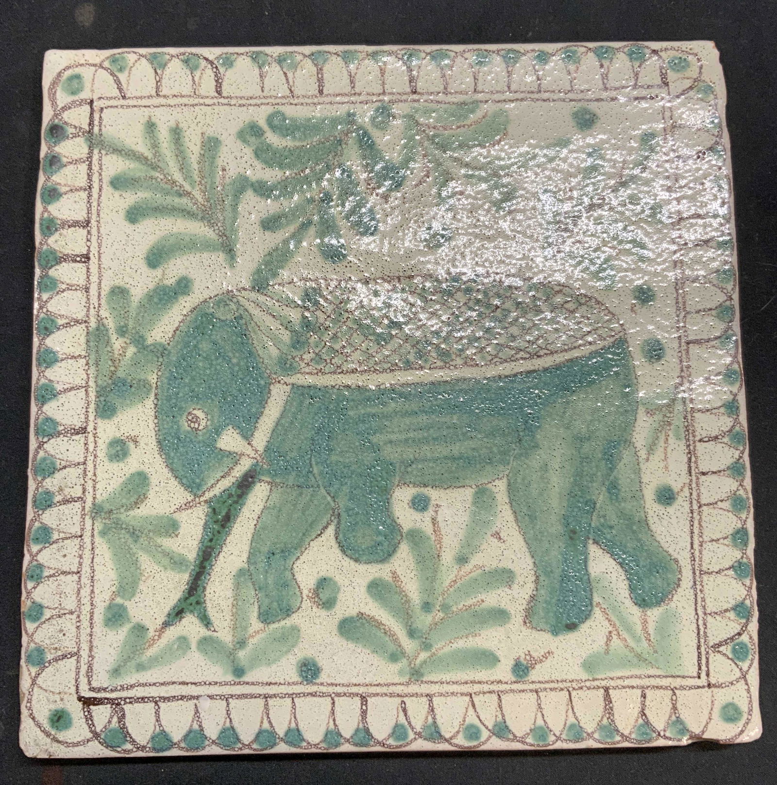 ALESSI CALTAGIRONE Hand Painted Elephant Tile (1 of 6)