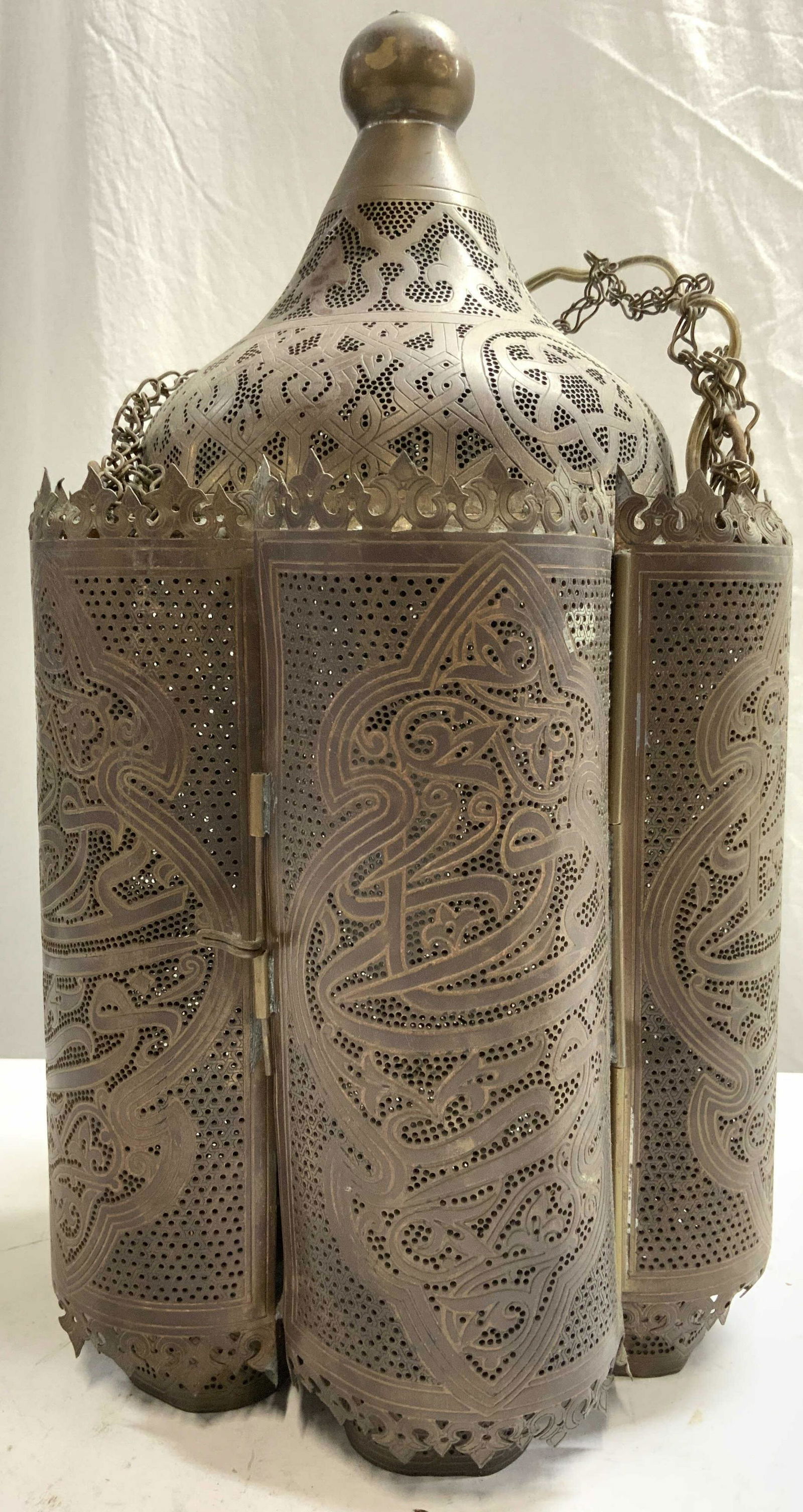 Vntg Pierced Moroccan Copper Censor Ceiling Lamp (1 of 8)