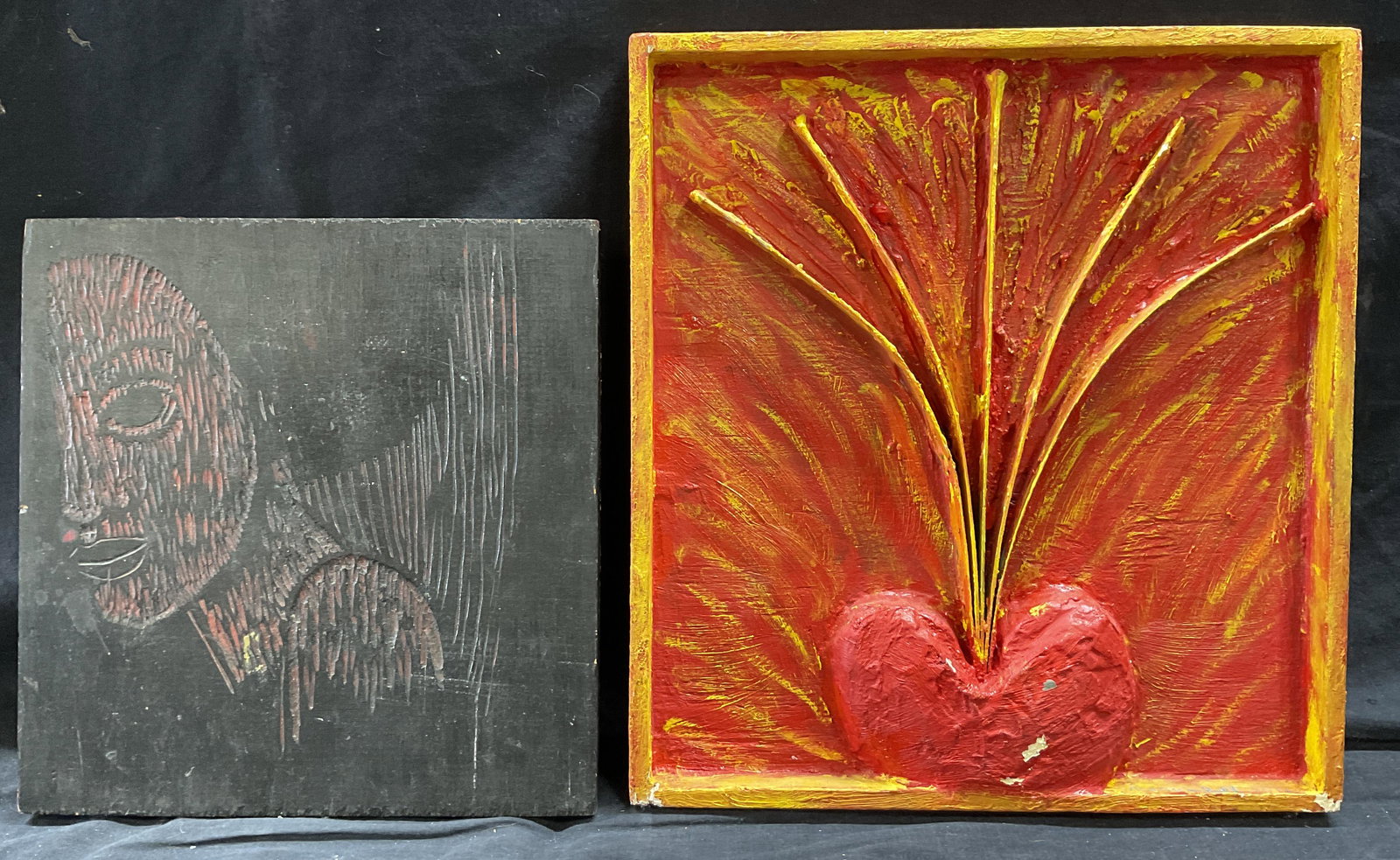 Lot 2 Signed Wood Cut & Plaster Relief Sculpture (1 of 6)