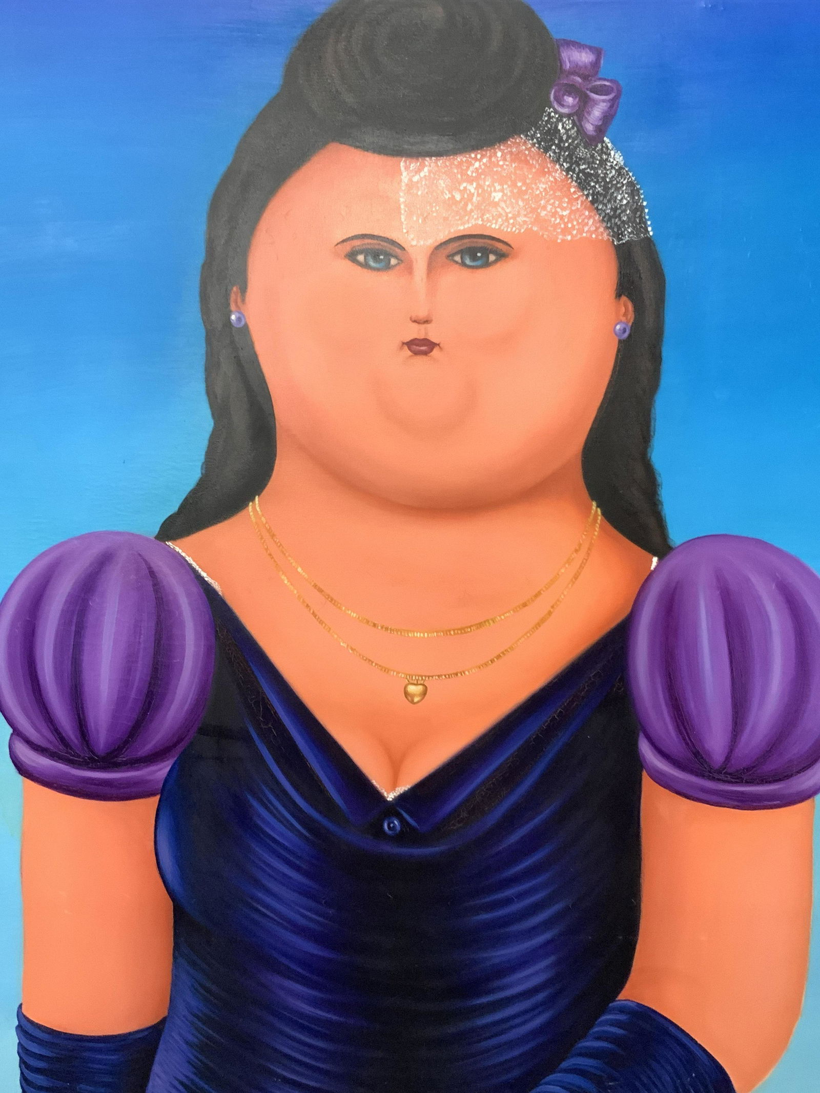XL Style Of BOTERO Lady in Veil Oil Painting (1 of 12)