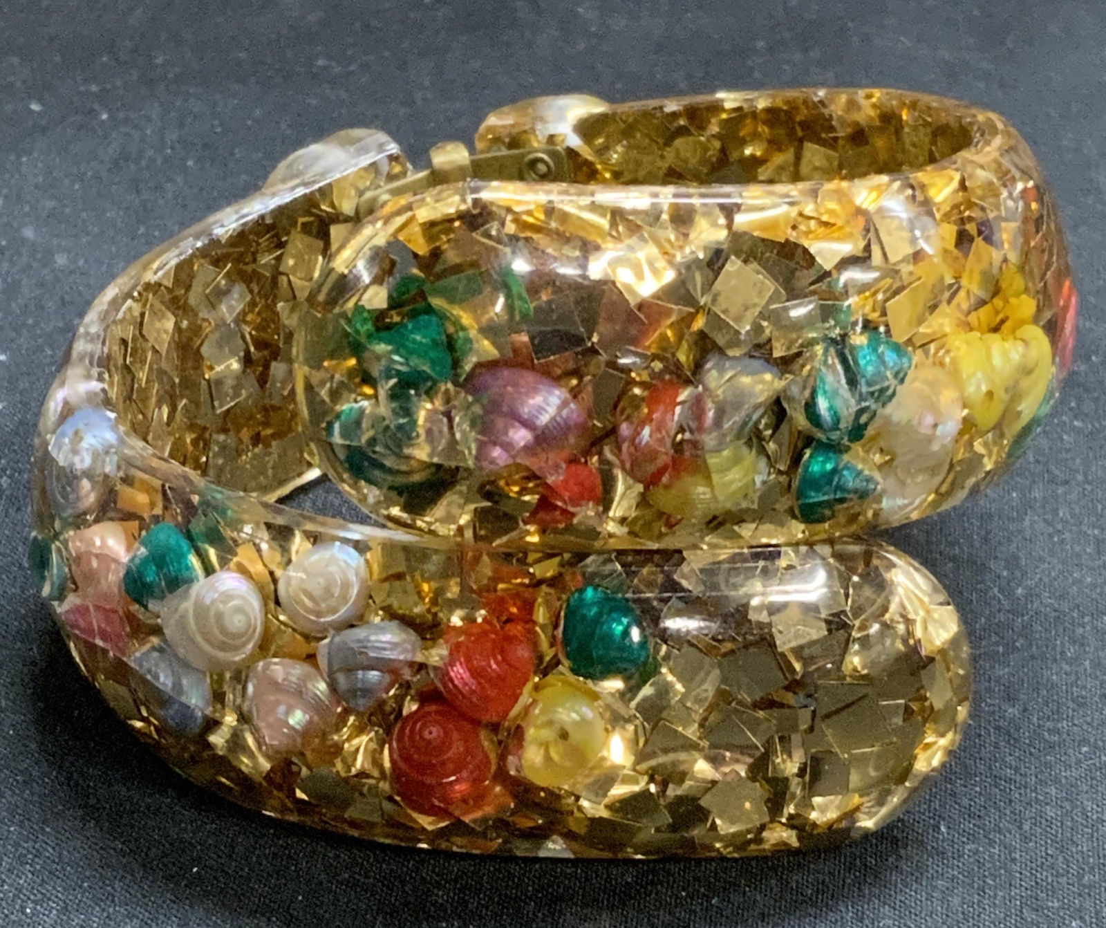 Gold Tone Seashell Lucite Cuff Bracelet, Jewelry (1 of 6)