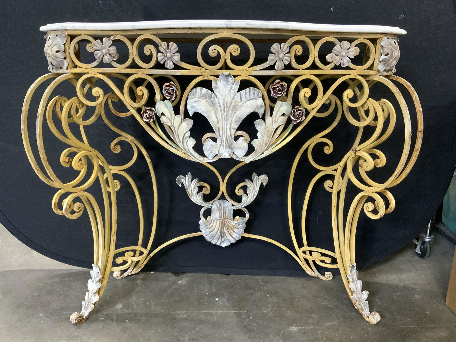 Vntg Louis XV Marble Top Iron Console Table (1 of 9)