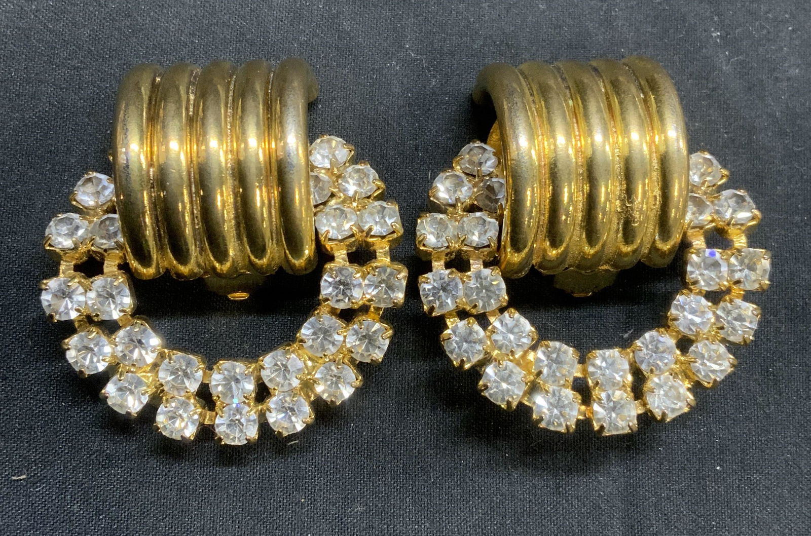 Vintage Gold Tone Open Circle Crystal Earrings (1 of 6)