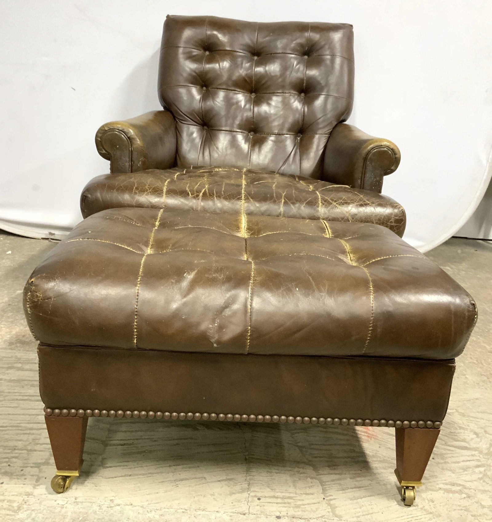 KITTINGER Vtg Tufted Leather Armchair & Ottoman (1 of 11)