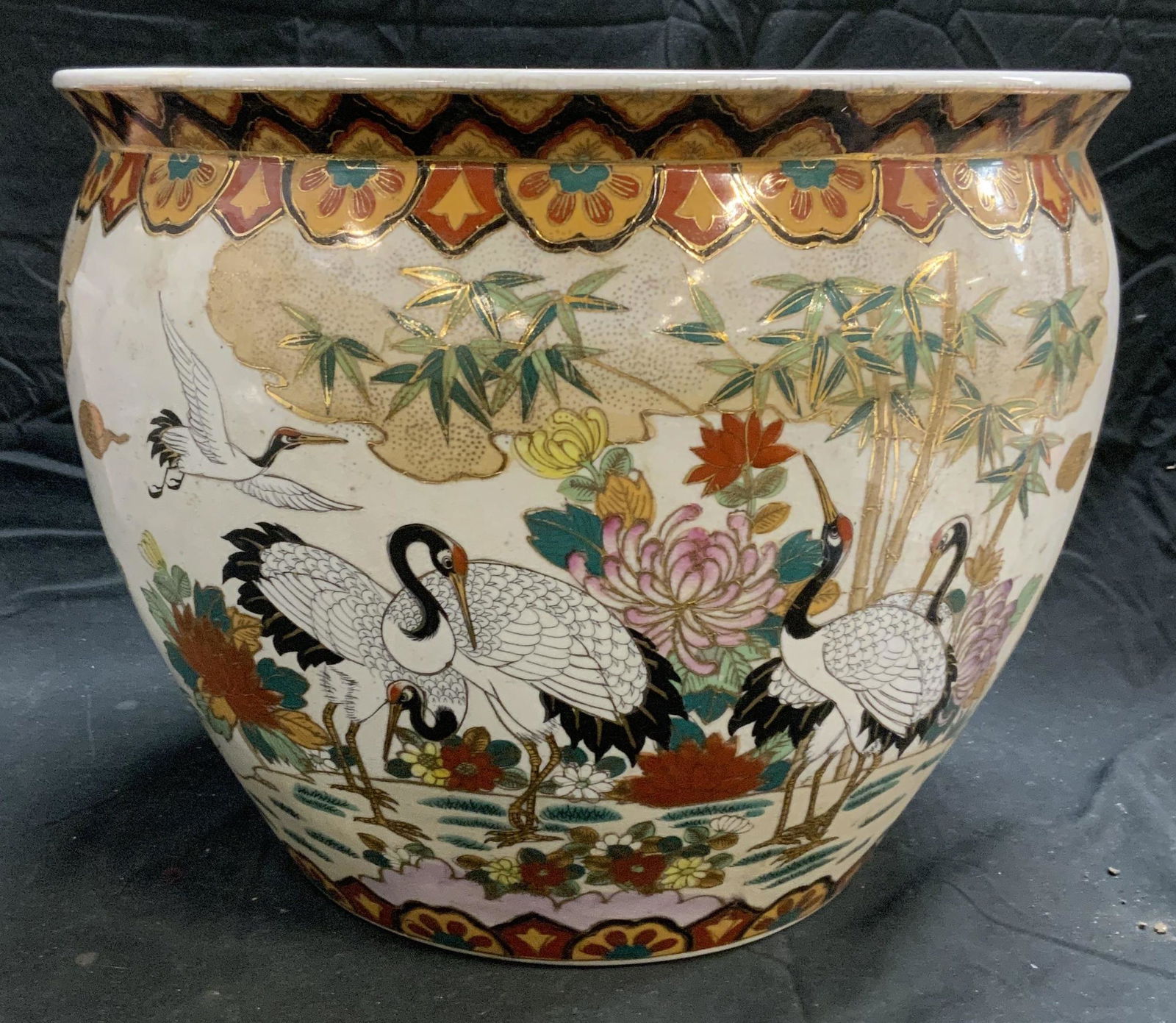 Asian Ceramic Planter w Crane Motif (1 of 8)