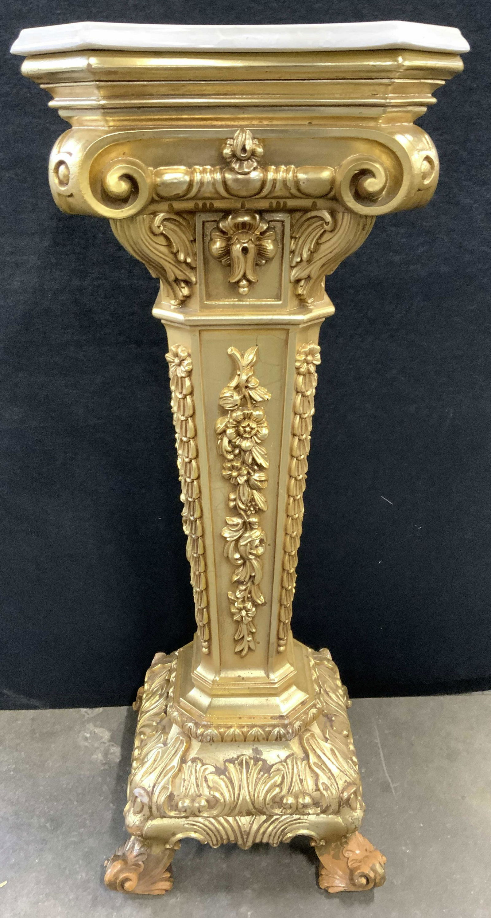 Victorian Ornate Giltwood Pedestal W Marble Top (1 of 8)