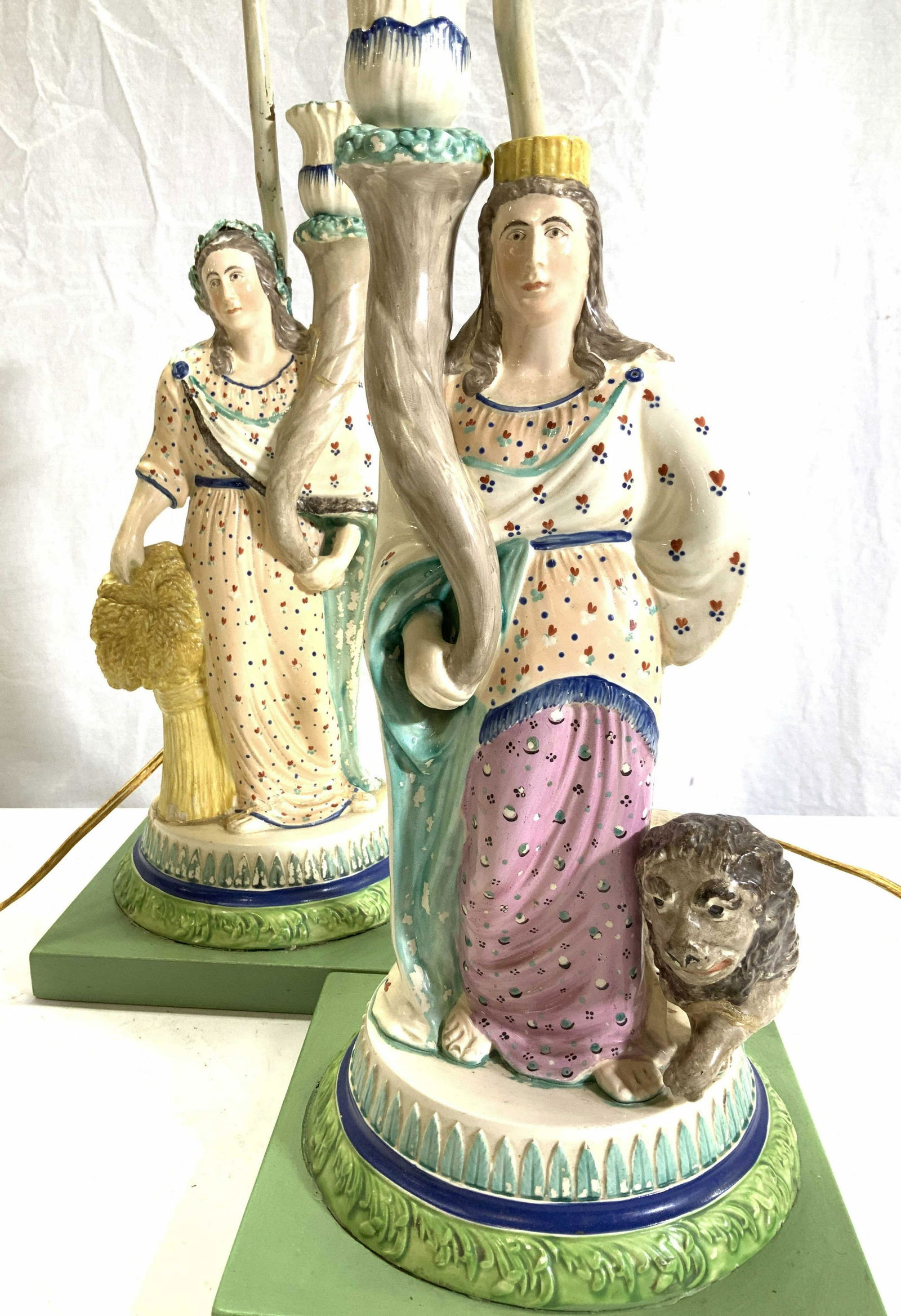 Pair Staffordshire Style Porcelain Statue Lamps (1 of 10)