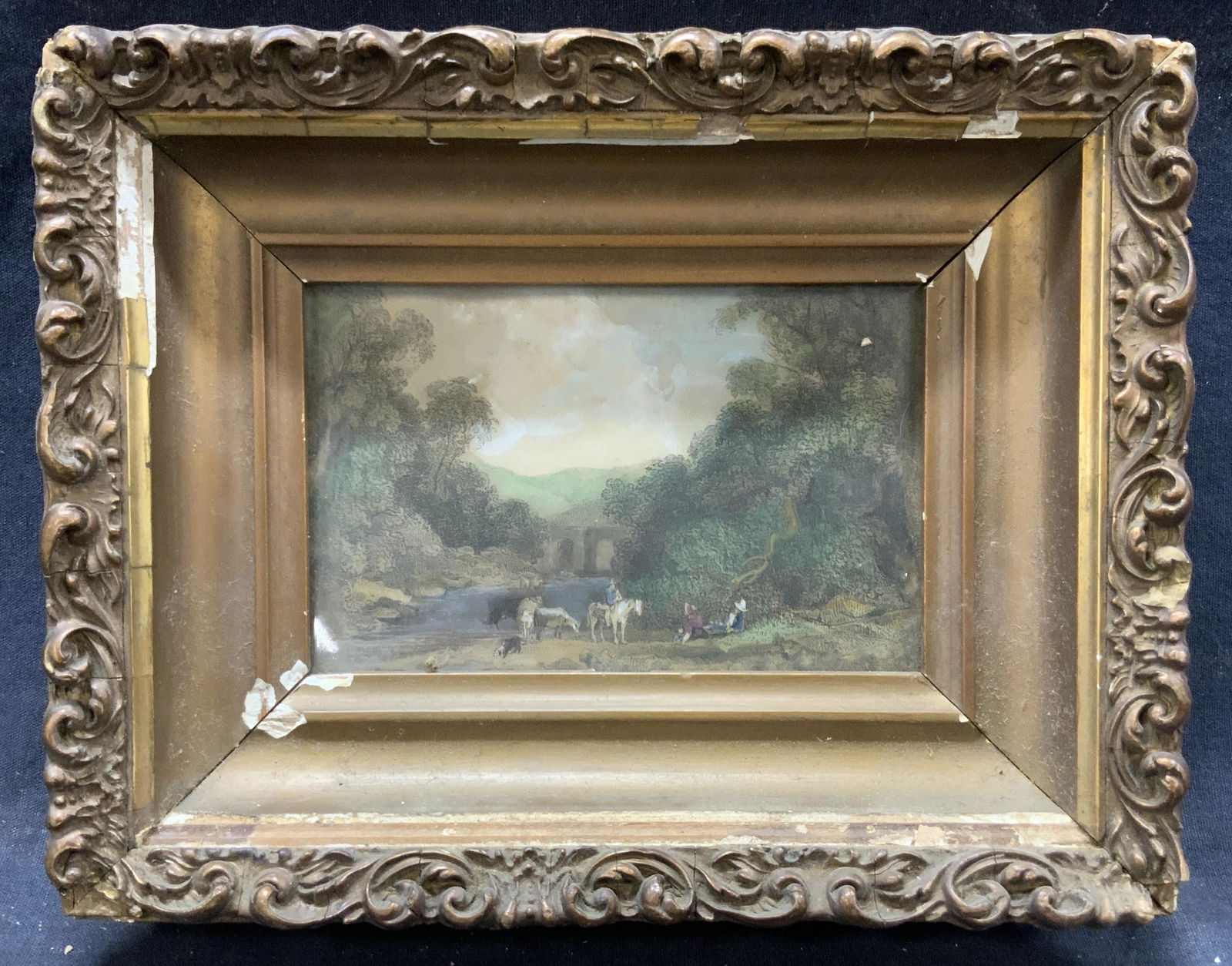 Vintage Cows & Horse Riding Colored Etching (1 of 10)