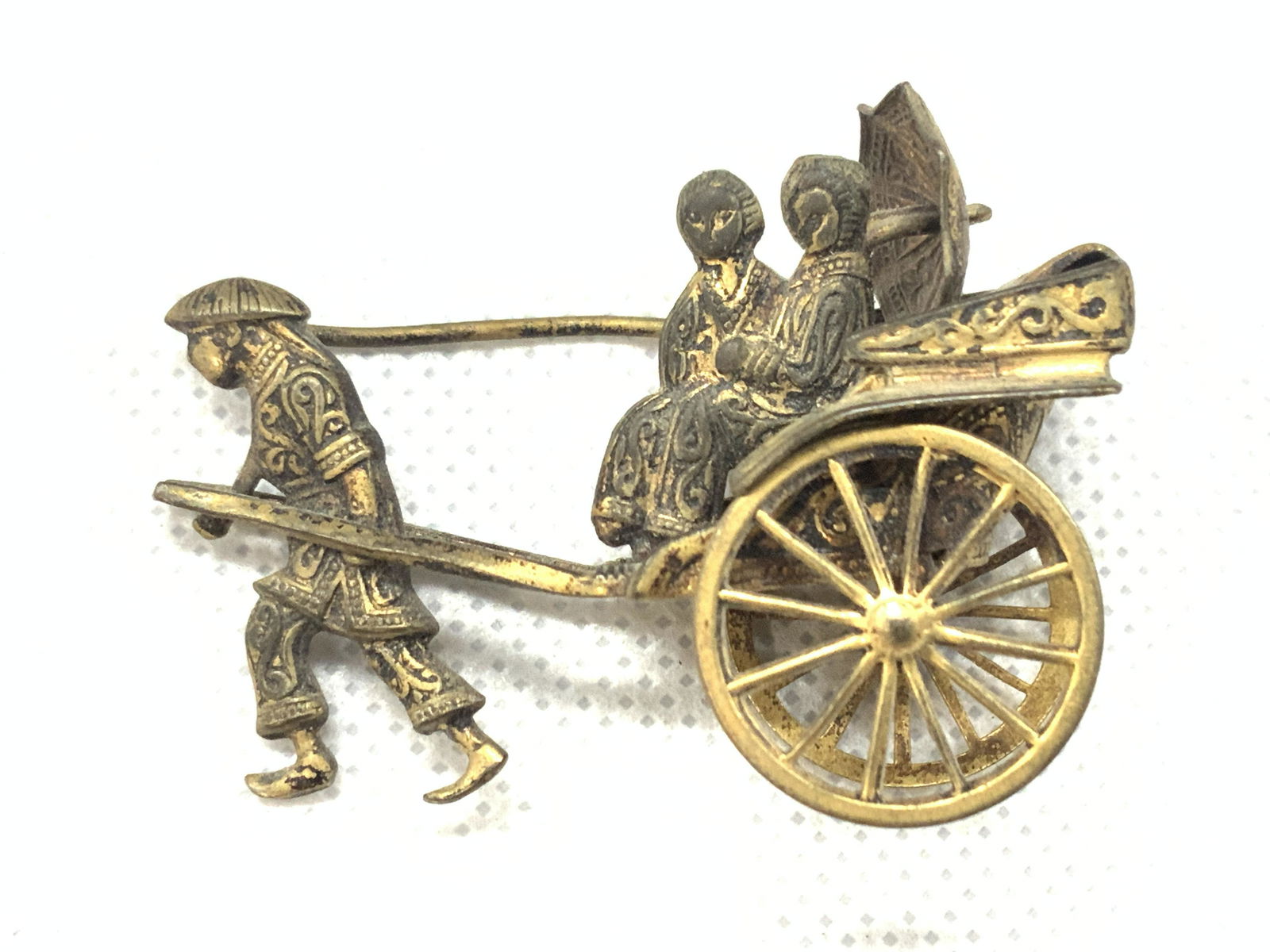 Antique Brass Asian Style Mini Rickshaw Pin (1 of 10)