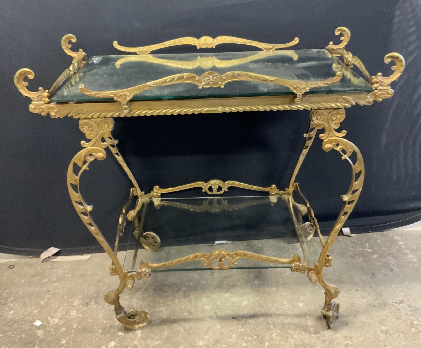 Italian Regency Vintage Brass & Glass Bar Cart (1 of 18)