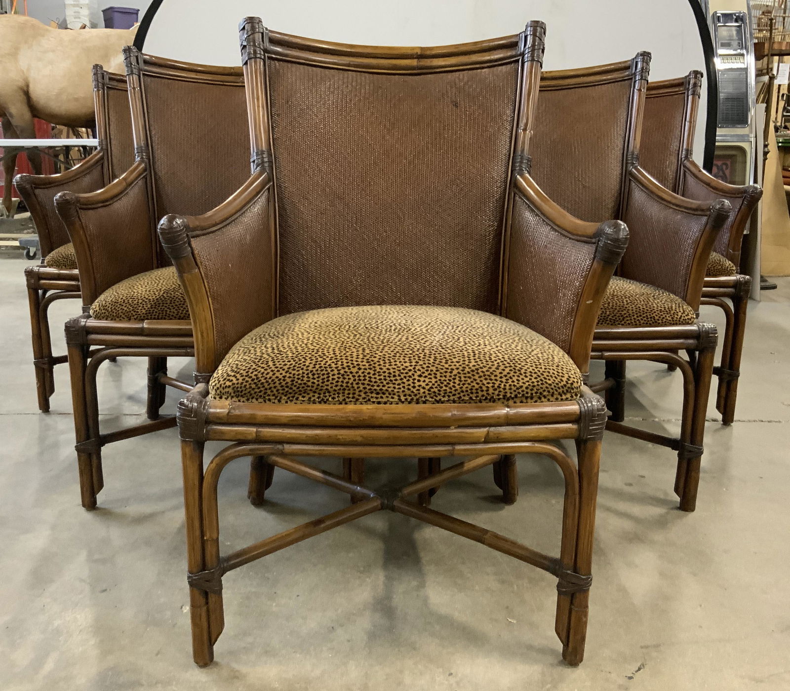 THOMASVILLE Set 6 Cushioned Bamboo Dining Chairs (1 of 13)