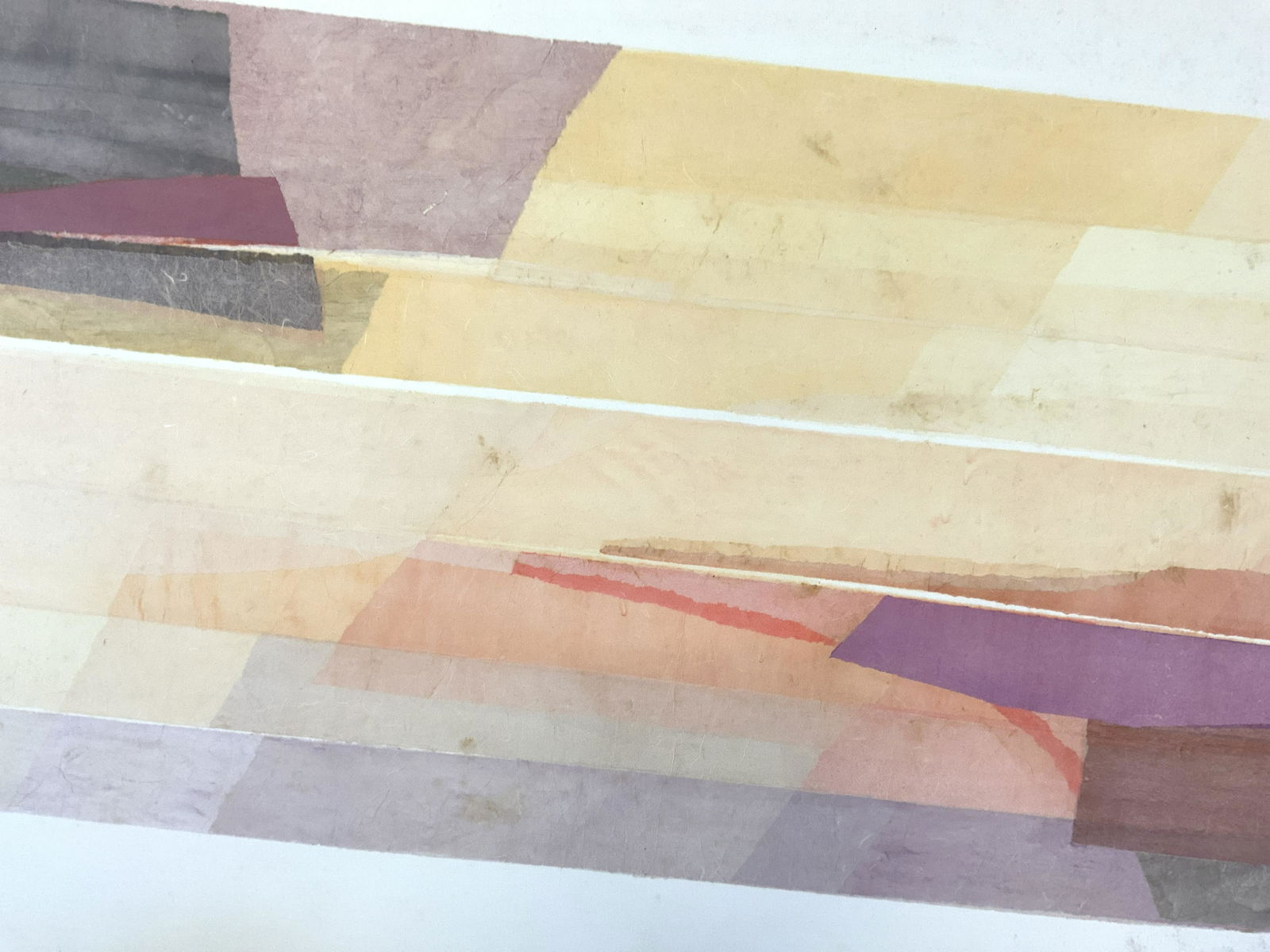 XL Abstract Paper On Canvas Collage: Canvas is oversized XL size. Piece has multi toned paper collage detail with irregular shaped. Measures approx 80 inches long 44 inches tall. Art, collage, collage art, canvas art, collage on canvas,