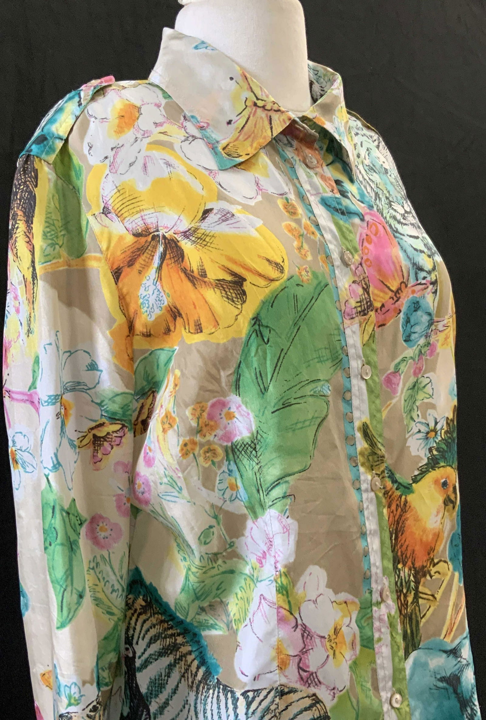 BLUEMARINE Silk Long Sleeve Blouse w Animals ITALY (1 of 11)