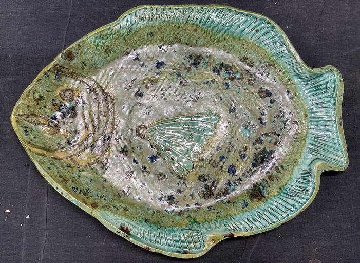 Signed J Leeds Ceramic Fish Platter