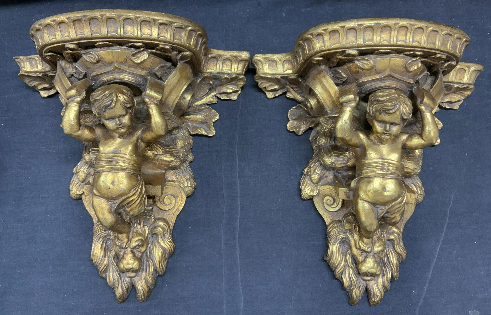 Pair Vintage Gilt Wall Corbel Shelves (1 of 6)