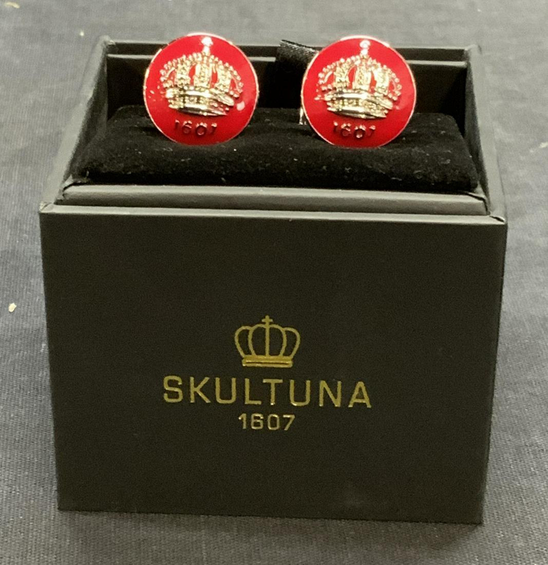 SKULTUNA Silver Pl Red Crown Cufflinks NIB (1 of 7)