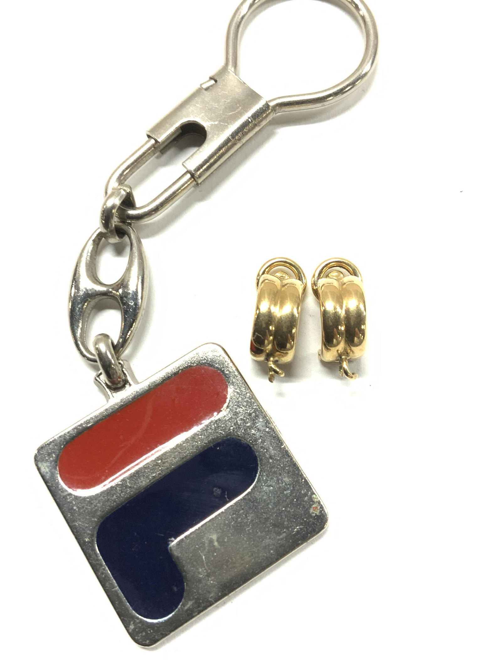 18K Gold Huggie Earrings & FILA keychain ITALY (1 of 7)