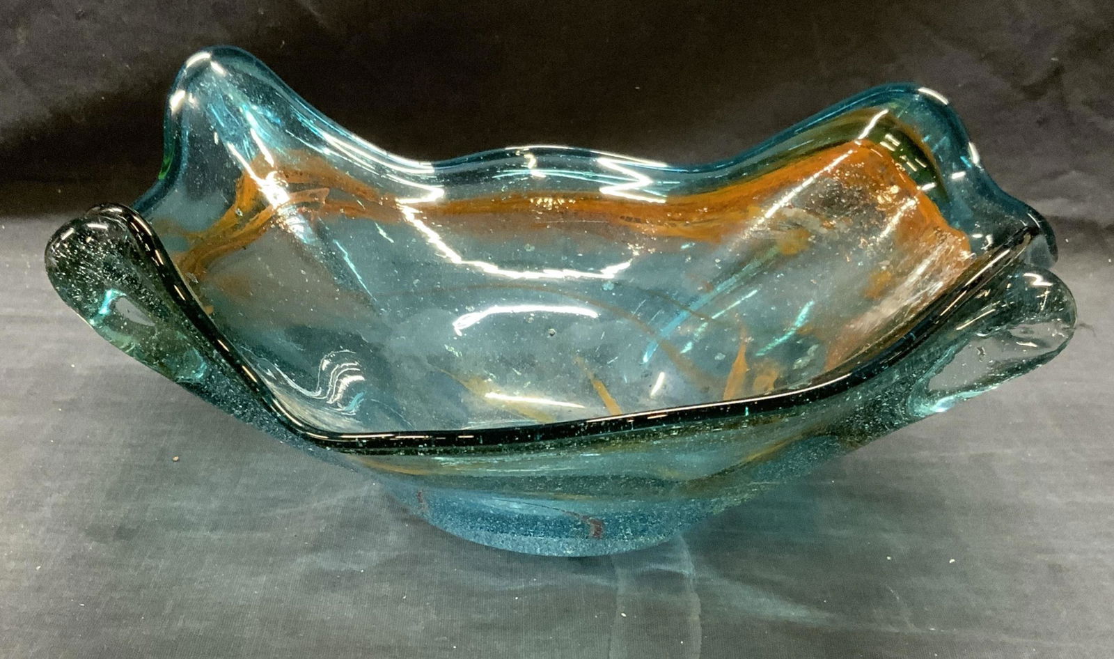 Hand Blown Blue Art Glass Bowl (1 of 6)
