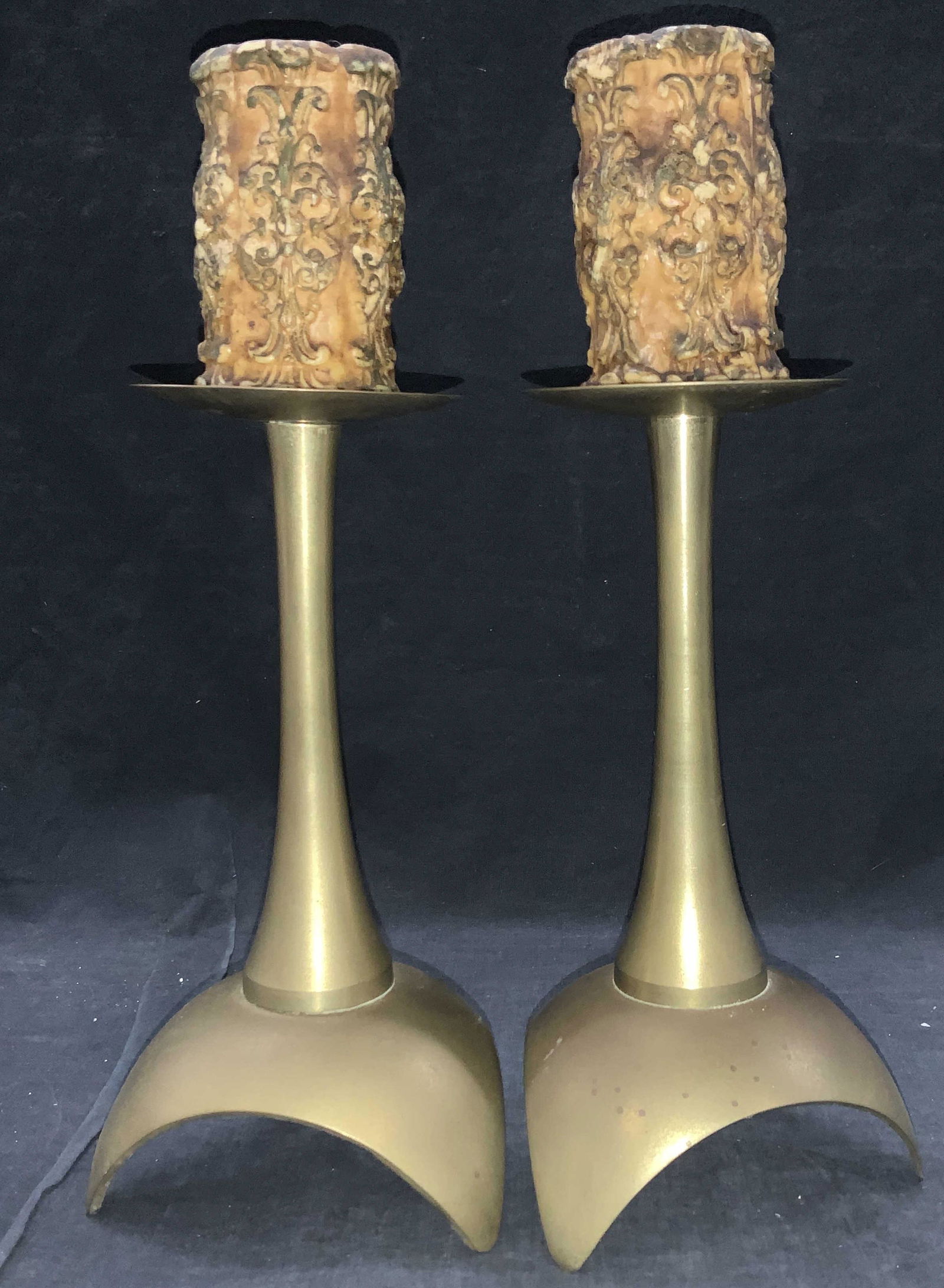 Pair Mid Century Modern Brass Candlesticks (1 of 7)