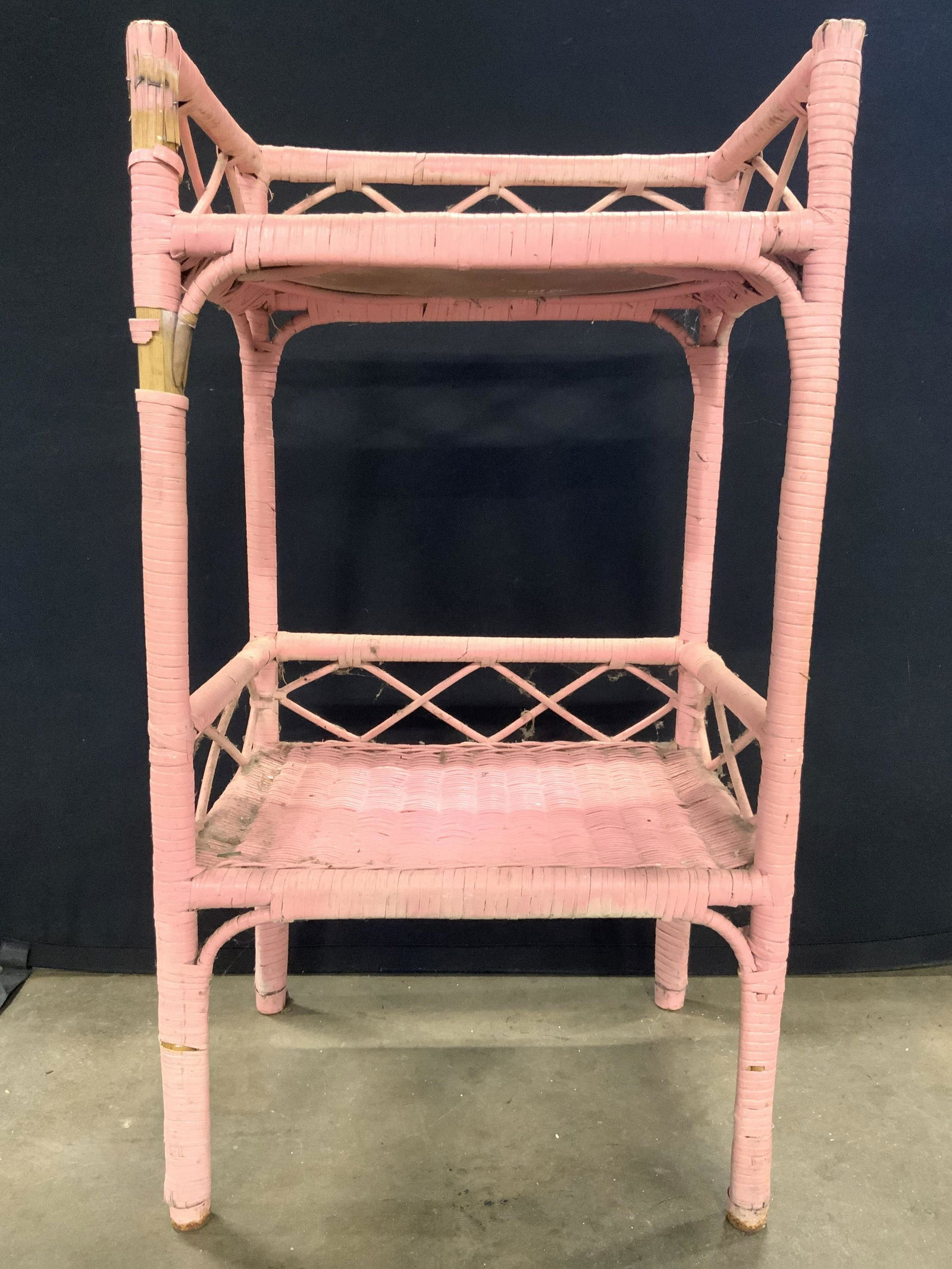 Two Tier Vintage Wicker Side Table Pink (1 of 9)