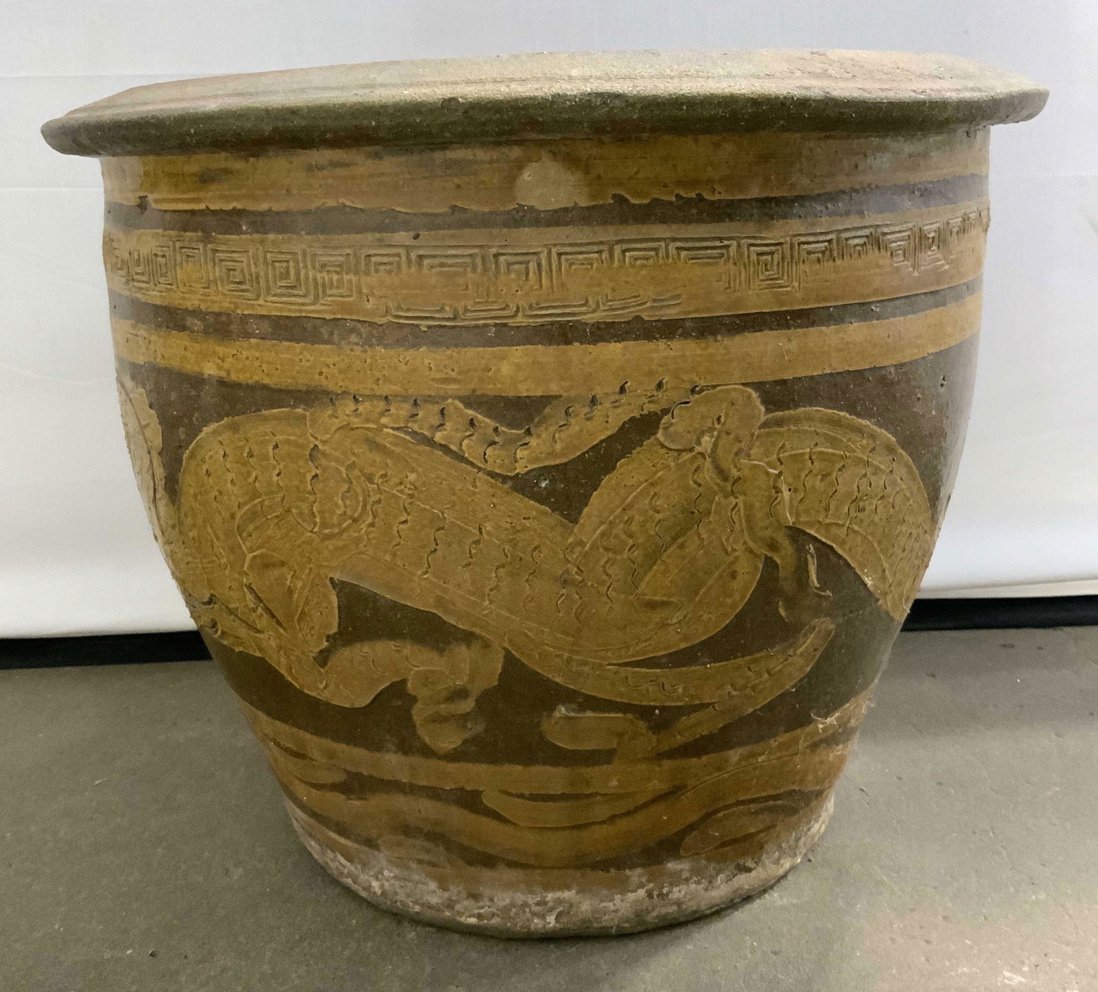 Ryu Mizubachi Antq Asian Ceramic Dragon Planter (1 of 7)