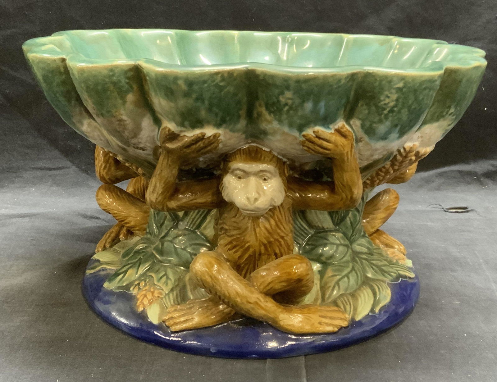 Ceramic Majolica Monkey Centerpiece Bowl (1 of 6)