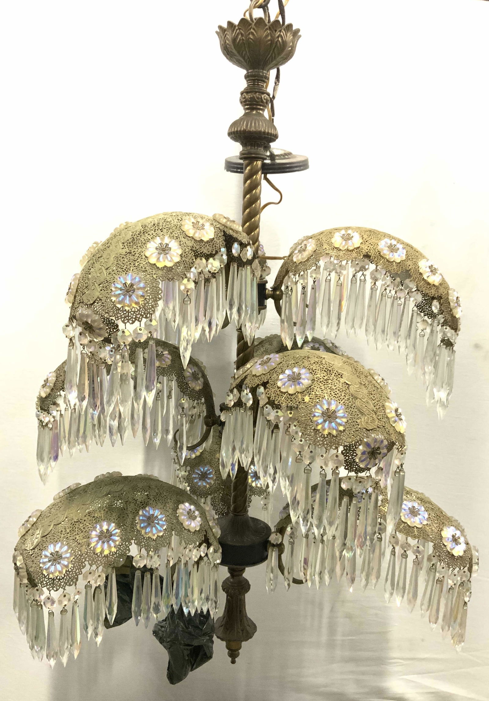 Italian Art Deco 9 Arm Palm Tree Chandelier C 1940 (1 of 11)