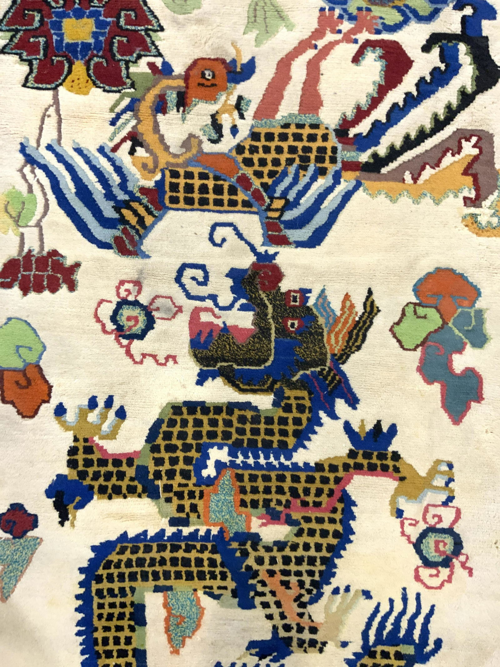 Handmade Wool Chinese Art Deco Fringed Dragon Rug (1 of 8)