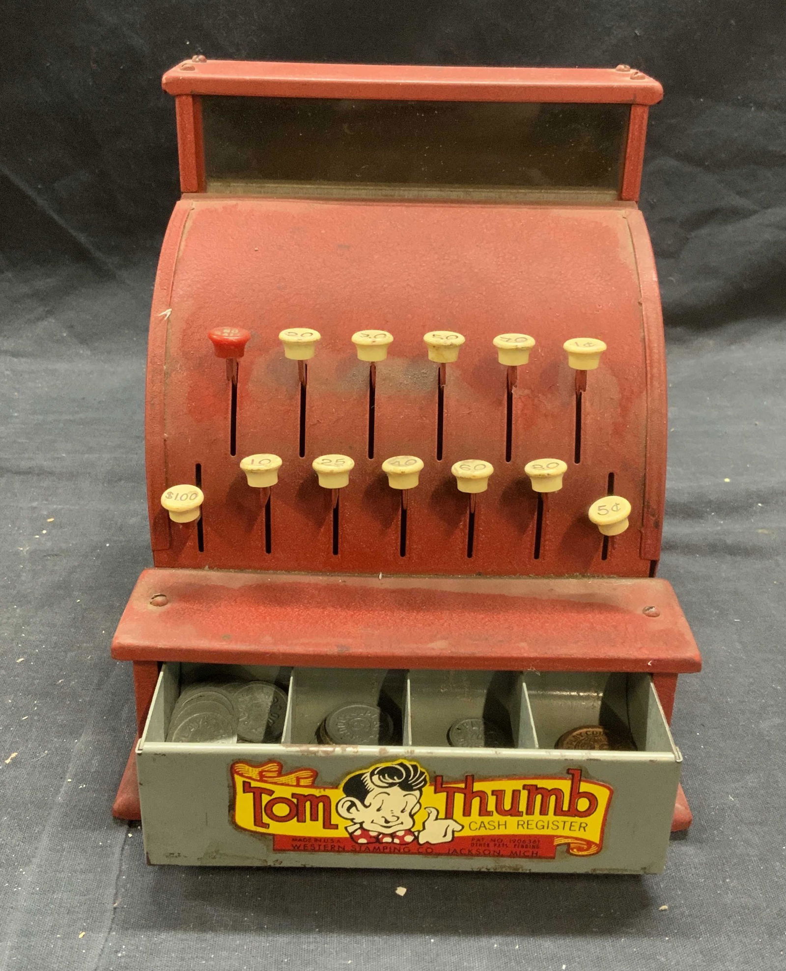 Vintage TOM THUMB Metal Toy Cash Register (1 of 8)