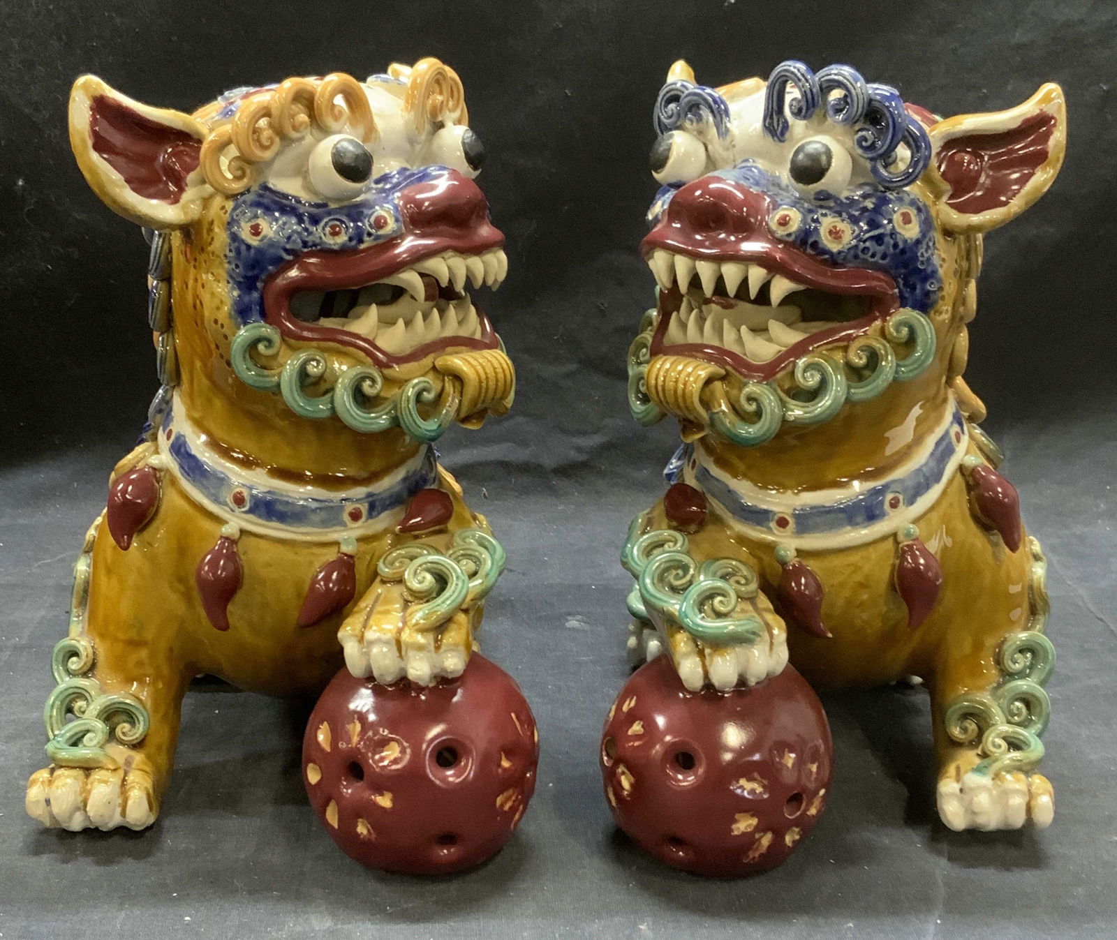 Pair Asian Ceramic Fu Dog Sculptures (1 of 8)