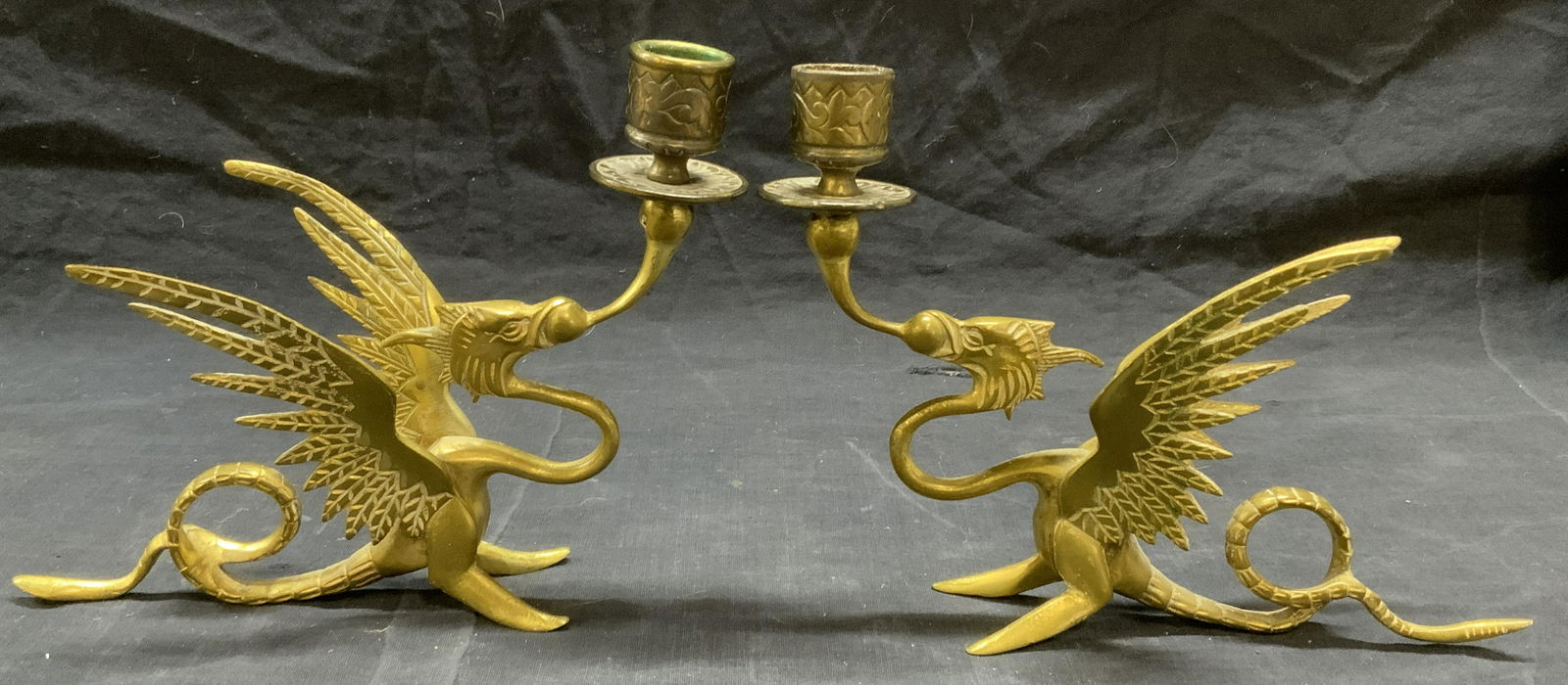 Pair Vintage Brass Dragon Candlesticks (1 of 8)