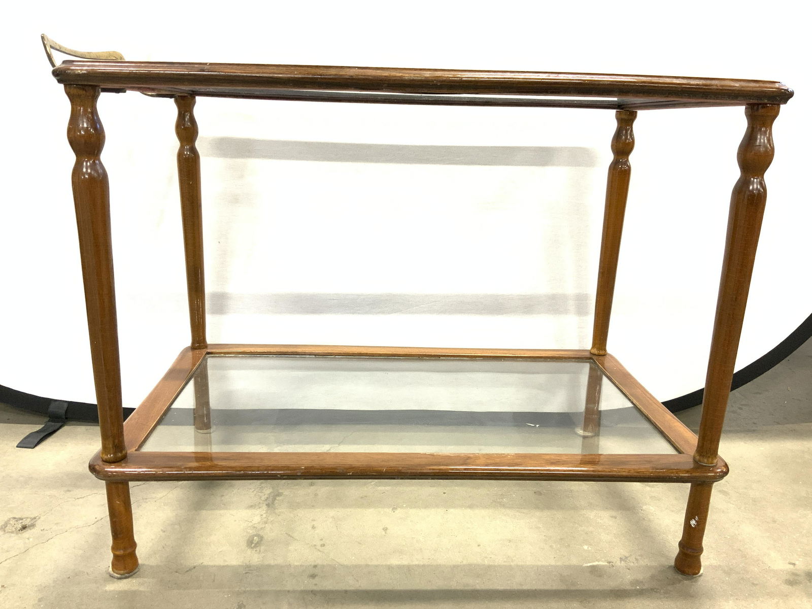 Vntg Wooden 2 Tier Bar Stand W Brass Handle (1 of 8)