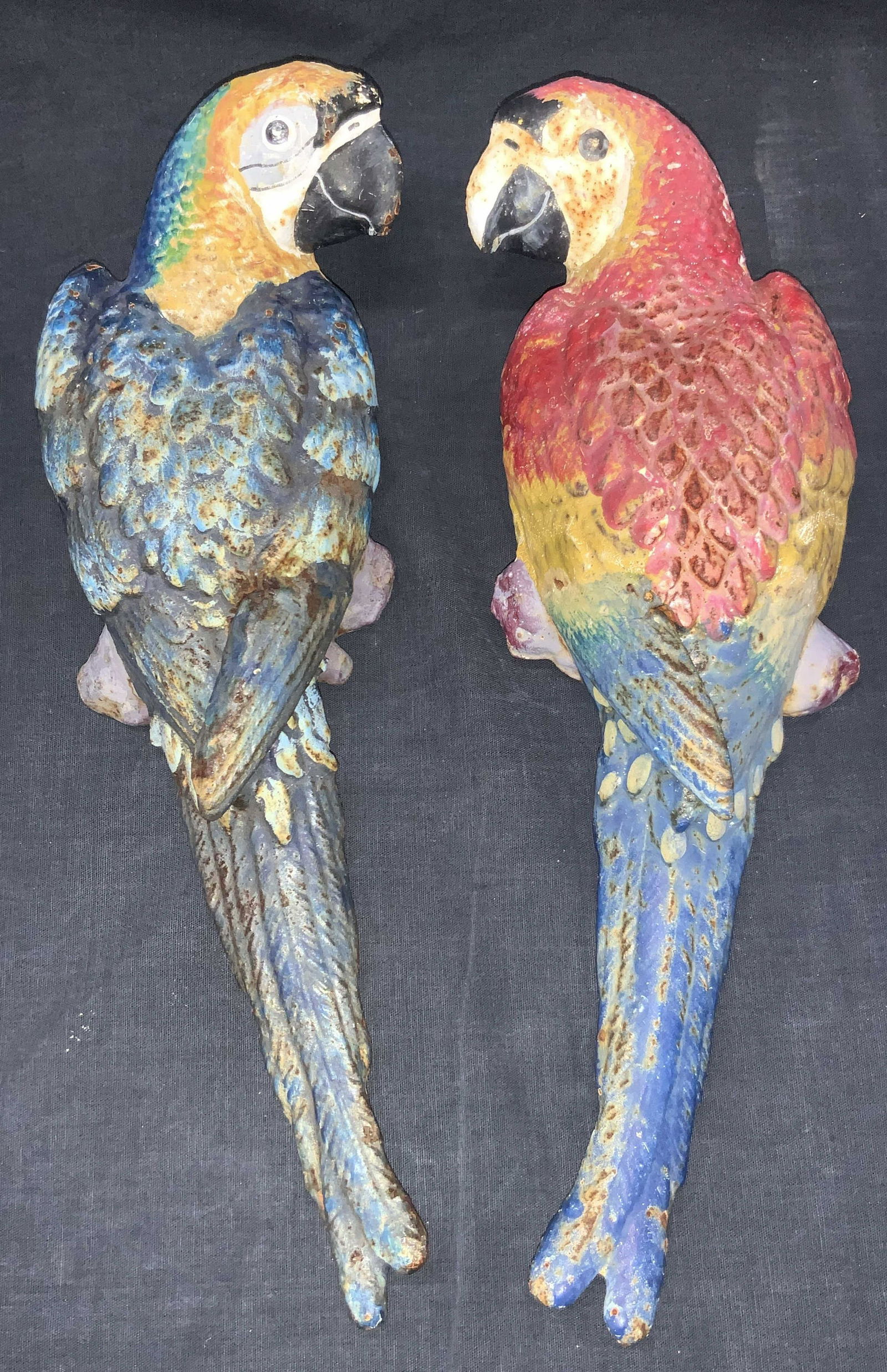 Pair Cast Iron Painted WallMount Parrot Sculptures (1 of 11)