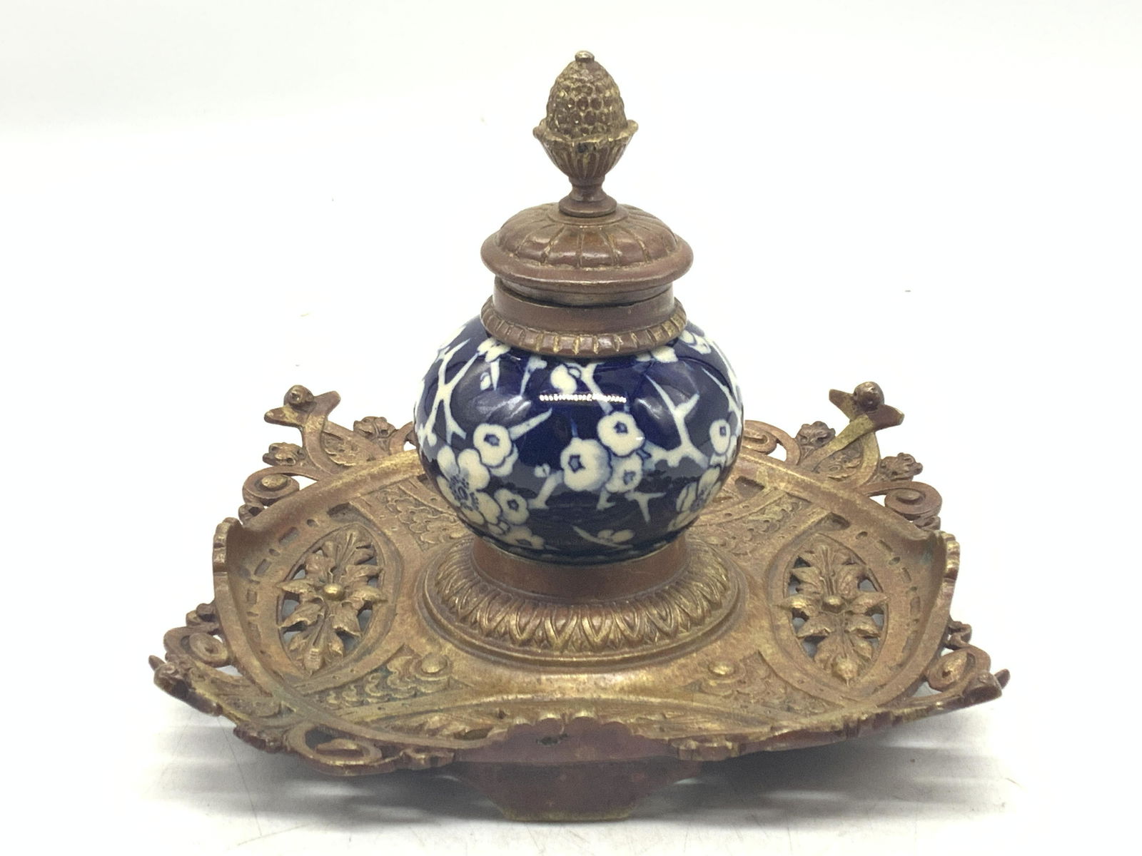 Brass & Porcelain Asian Chinoiserie Ink Well (1 of 12)