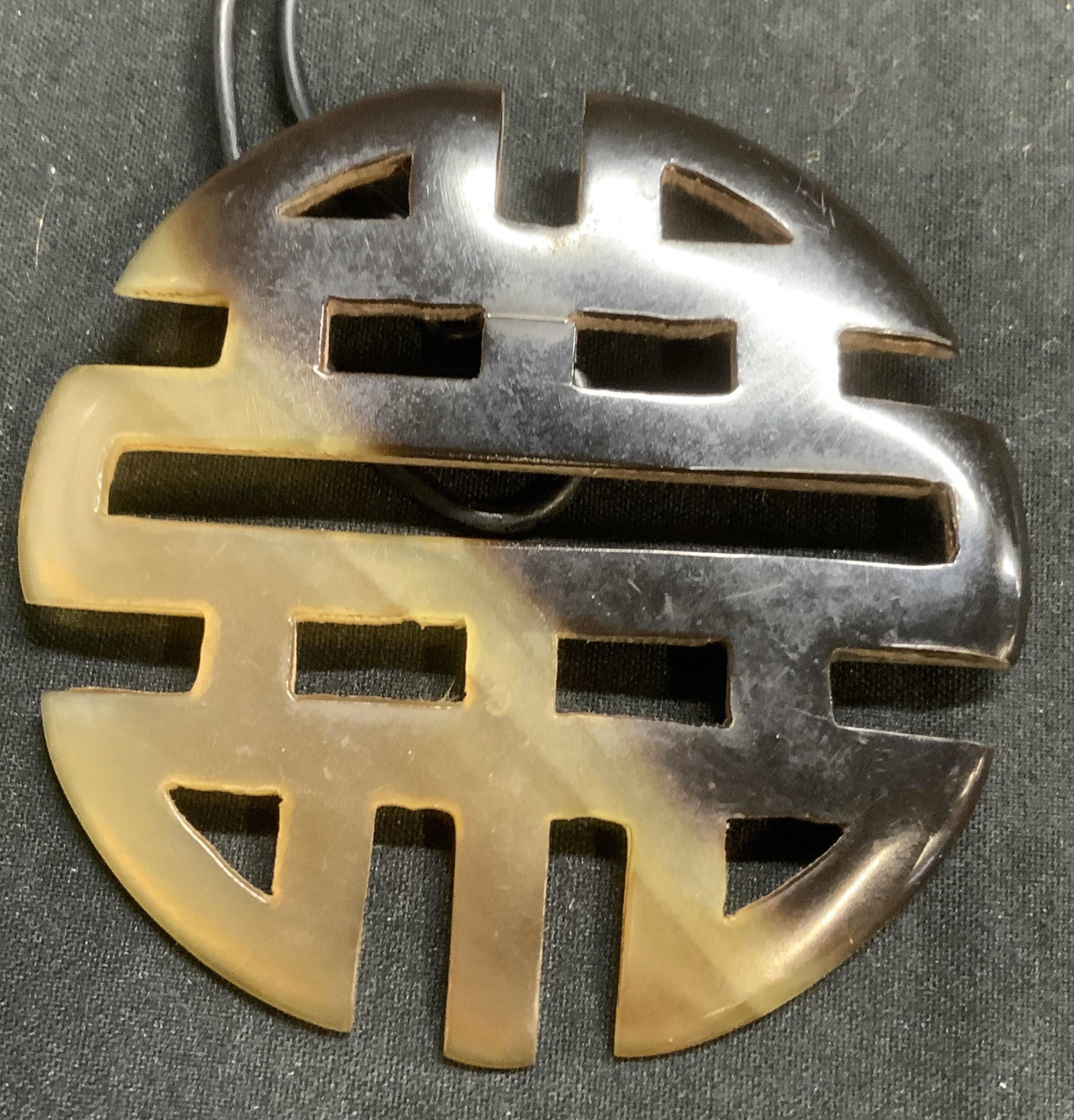Asian Style Pendant Choker Necklace: Asian style resin pendant choker necklace. Measures approx. 14 inches long. Pendant measures approx. 2.25 inches diameter. Some surface wear consistent with exposure. Estate jewelry, costume jewelry, 