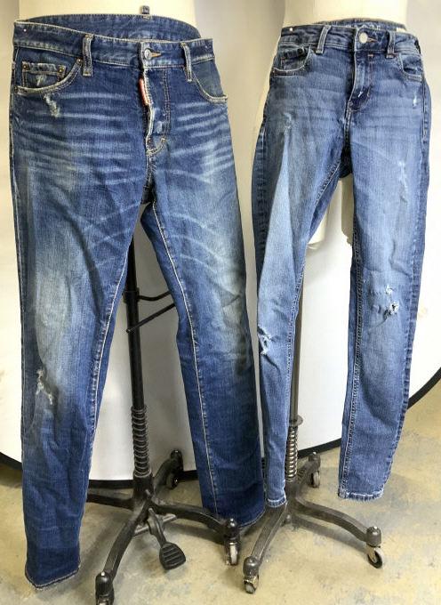 2 Pair Jeans, DSQUARED2 , Zara Skinny: Zara Mid Rise Skinny Jeans, waist 26 in. Length 35.5 in. DSQUARED2 Mens Jeans , Made In Italy, Mens Size 48. Up cycle for women, waist 32-24 in. , length 41.5 in. , inseam 32 in. Both ripped jeans fas