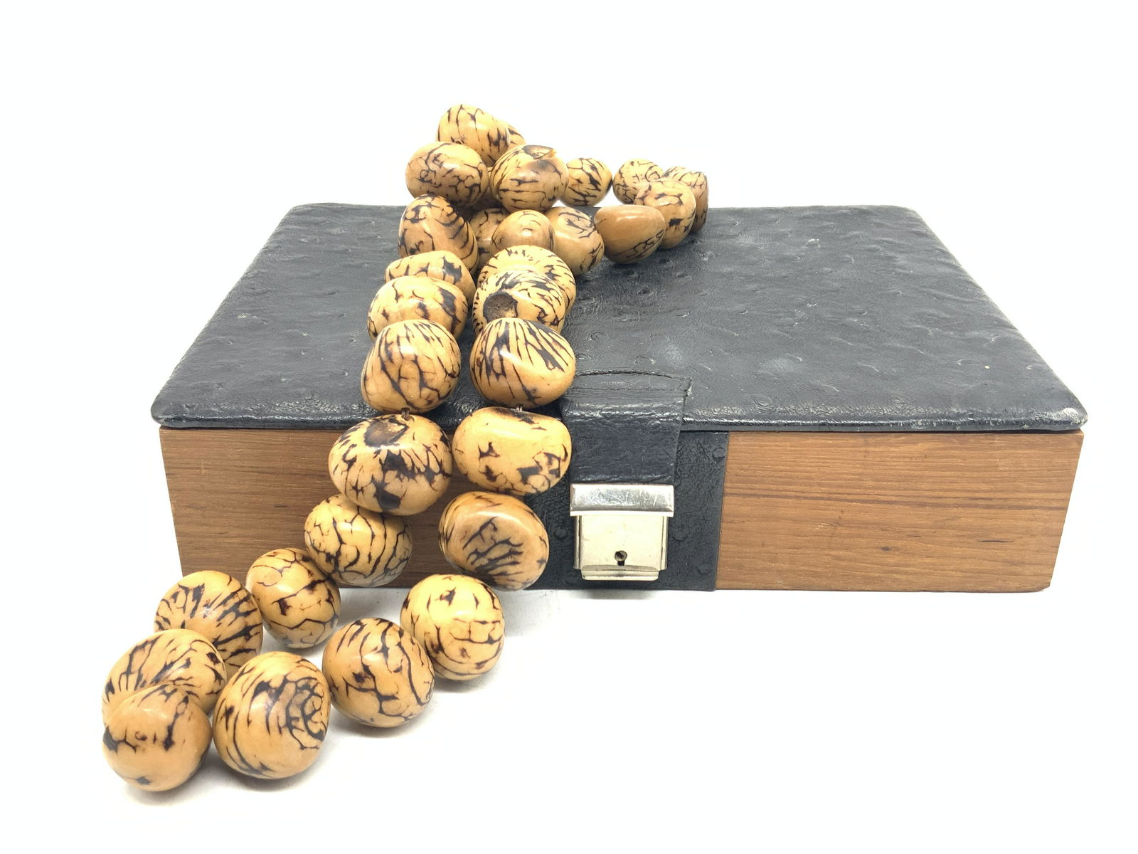 Saks Fifth Ave Ostrich Leather Box & Necklace (1 of 13)