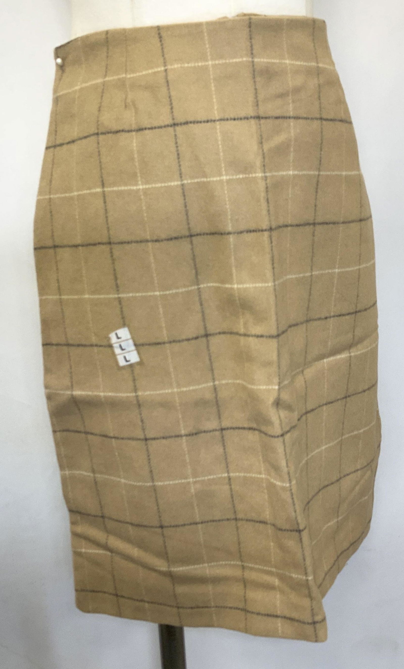 ASPHALT Tan Check Wool Skirt, New (1 of 6)