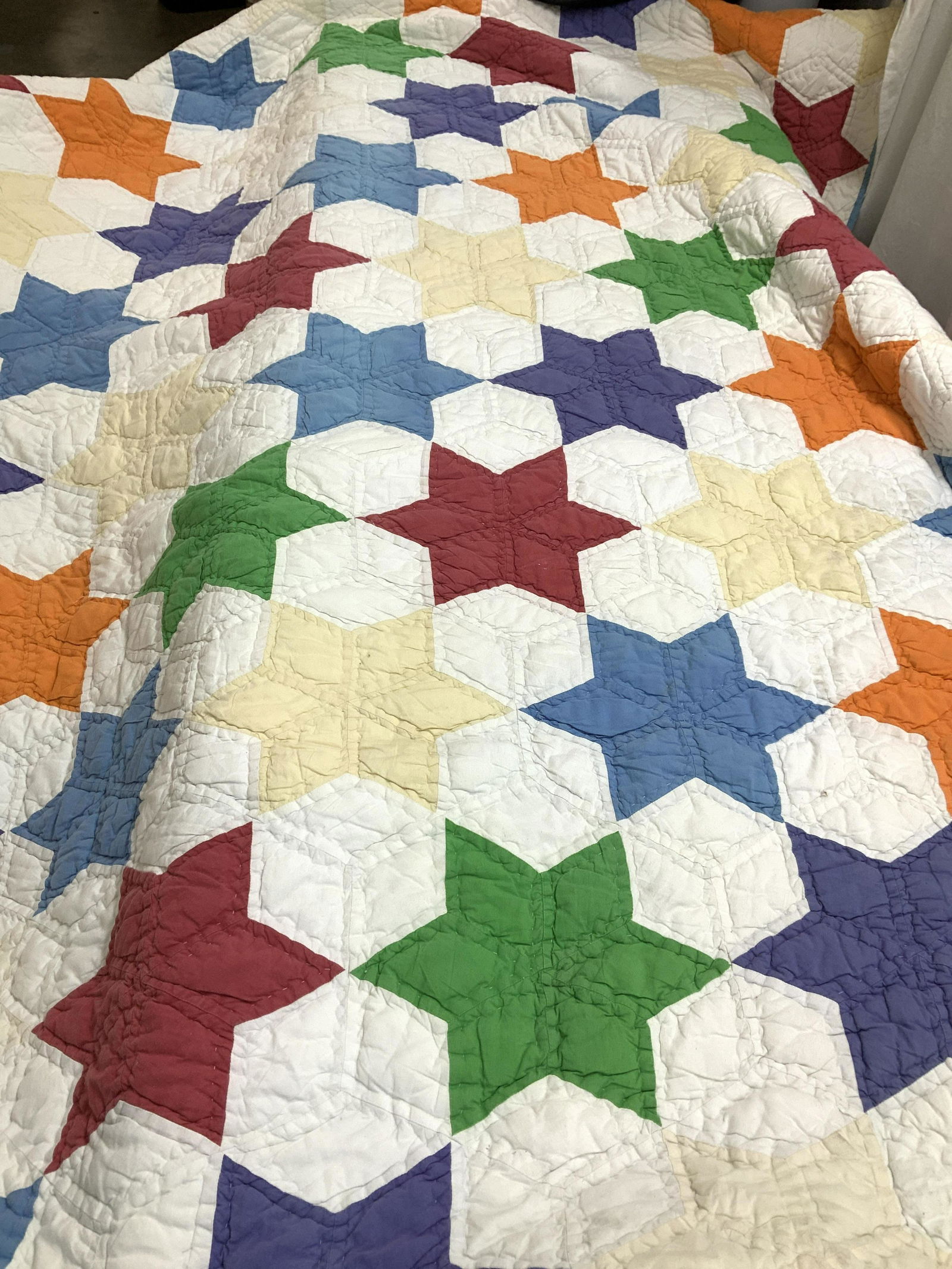 Hand Stitched Detail Double Size Cotton Star Quilt (1 of 7)