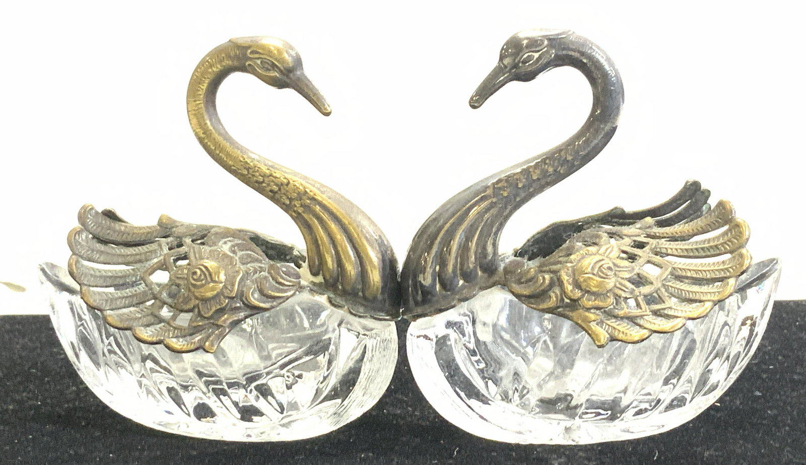 Pair Silver Plate & Cut Glass Swan Salt Cellars (1 of 8)