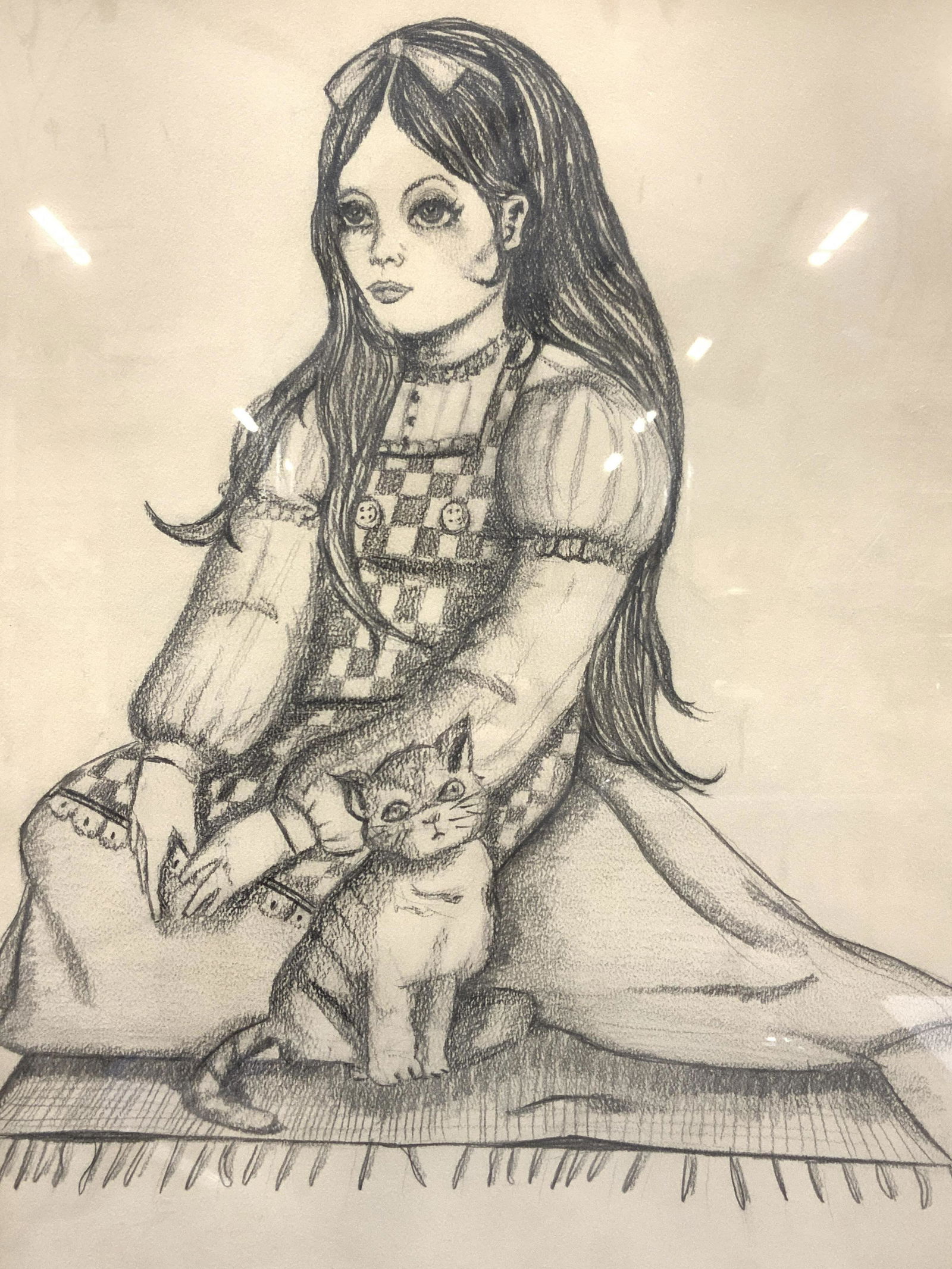 Signed Girl & Cat Graphite Drawing (1 of 9)