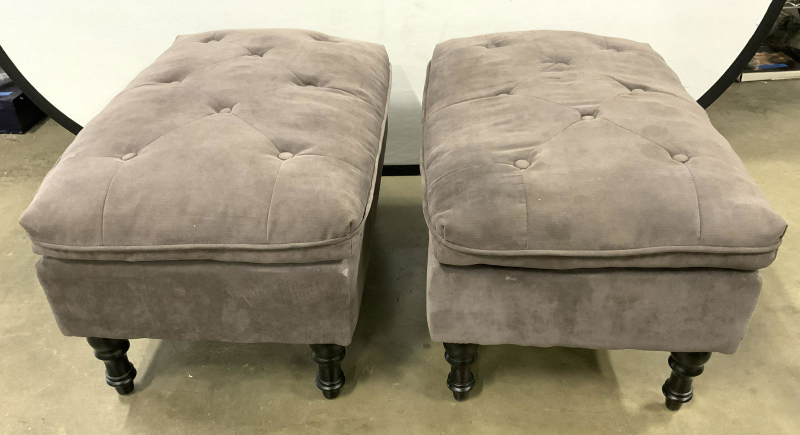 Pair Footed Tufted Ottomans Grey (1 of 8)