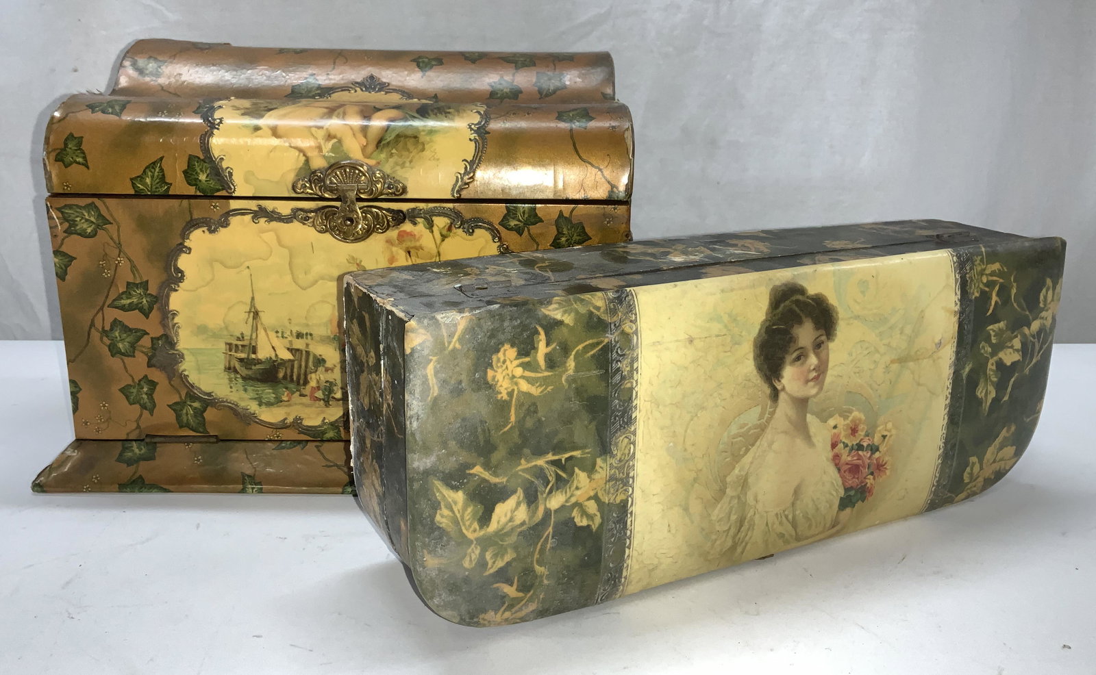 Lot 2 Antique Victorian Papered Dresser Boxes (1 of 8)