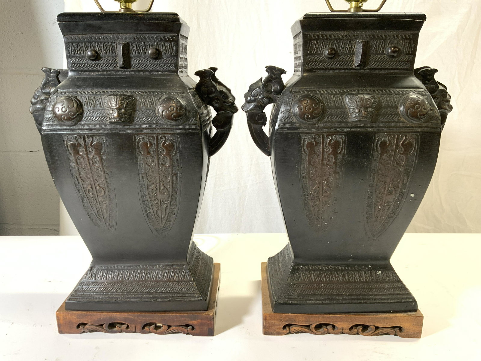 Pair Asian Bronze Urn Style Lamps (1 of 10)